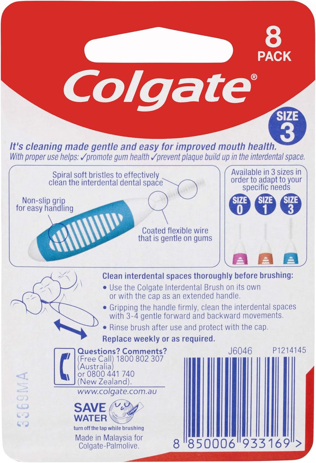 Colgate Interdental Brushes, 8 Pack, Soft Bristles, Size 3 for Medium Tooth Gaps image number 6