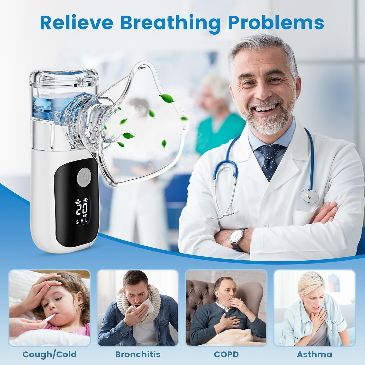 Nebulizer,Portable Nebulizer for Adults and Kids, Portable Nebulizer for Travel and Home Use, Rechargeable Nebulizer with a Remaining Power Display and 3 Optional Gears