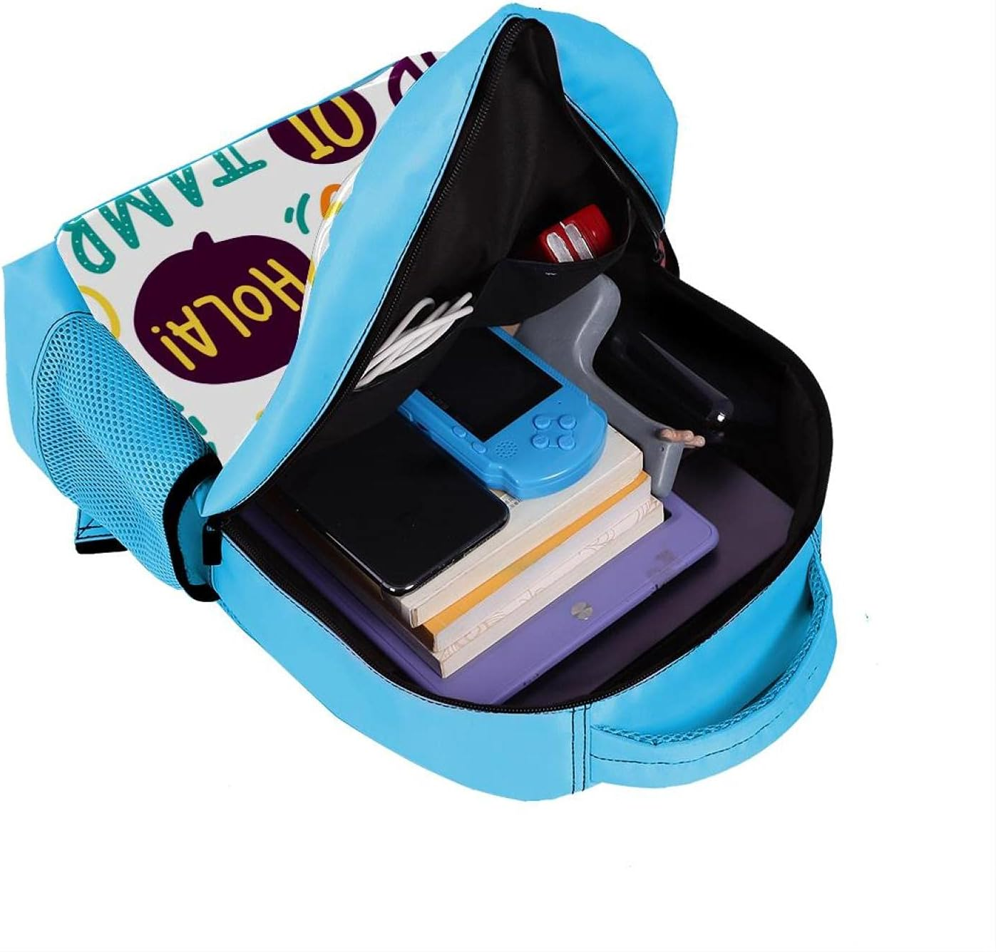 Blue Backpack Boy Bookbags Rucksack Men Travel Handbag Daypack Hello Words in Different Languages image number 4