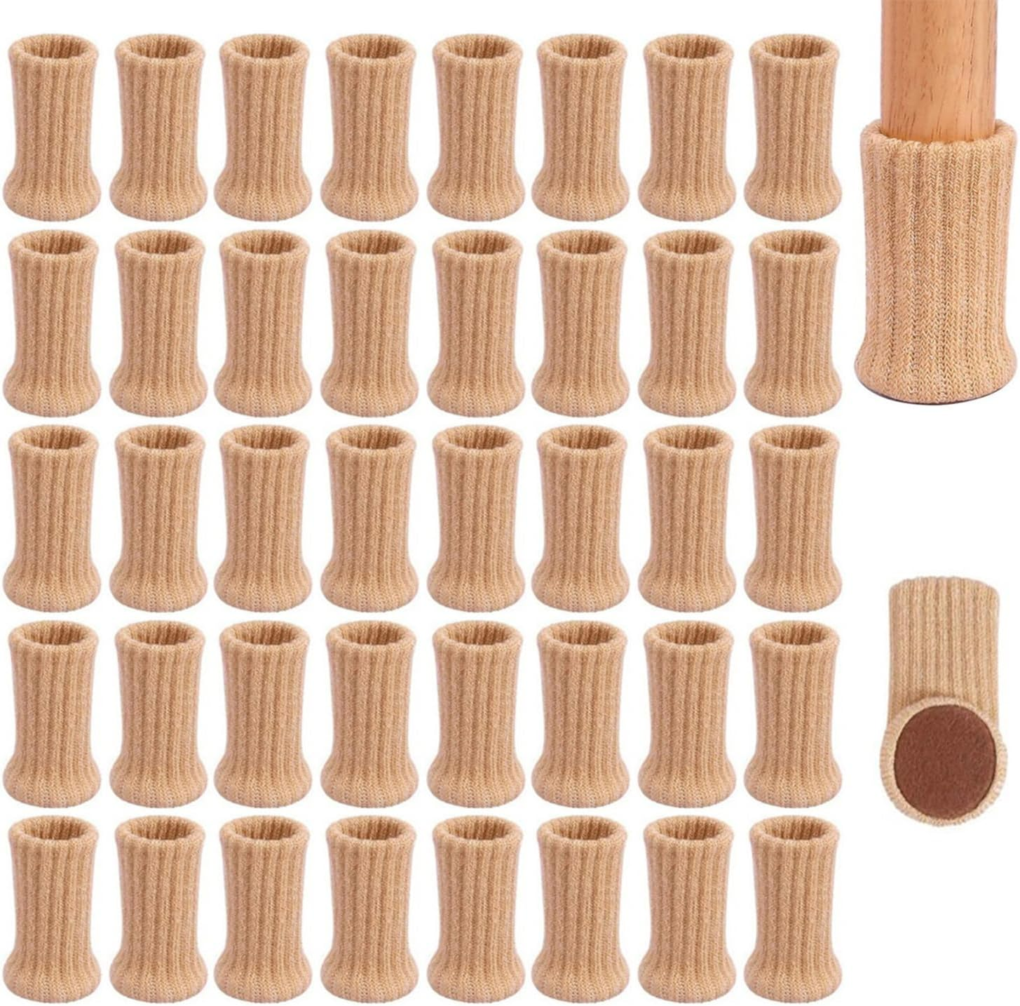 Taicols Chair Leg Socks, 40 Pcs Furniture Socks, Chair Covers for Legs, Chair Leg Floor Protectors, Furniture Sliders for Chair Legs, Furniture Cups Table Feet Cover, Knitted Chair Feet Socks (Beige)