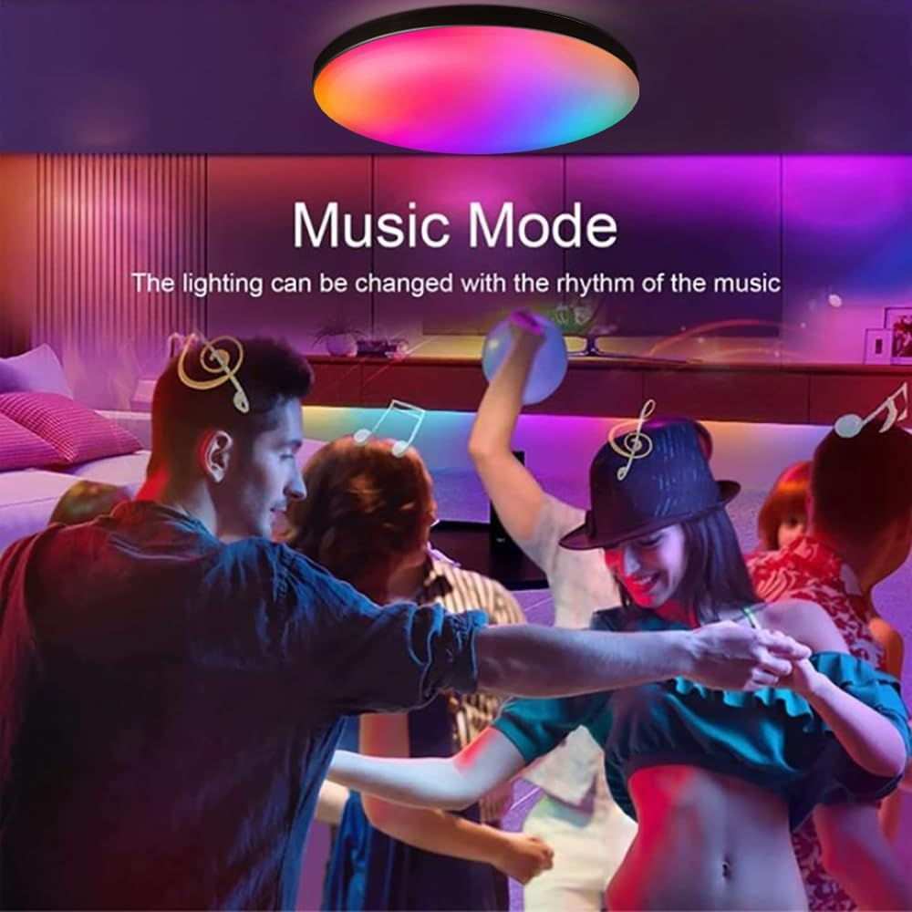 SILAMPDI Led Ceiling Light Wifi Tuya Control, 24W Smart Ceiling Light Black, RGB Mode with Remote Control 16 Million Colors Timer & Memory 3000K-6500K Connect Alex Google Siri for Bedroom Living Room image number 2