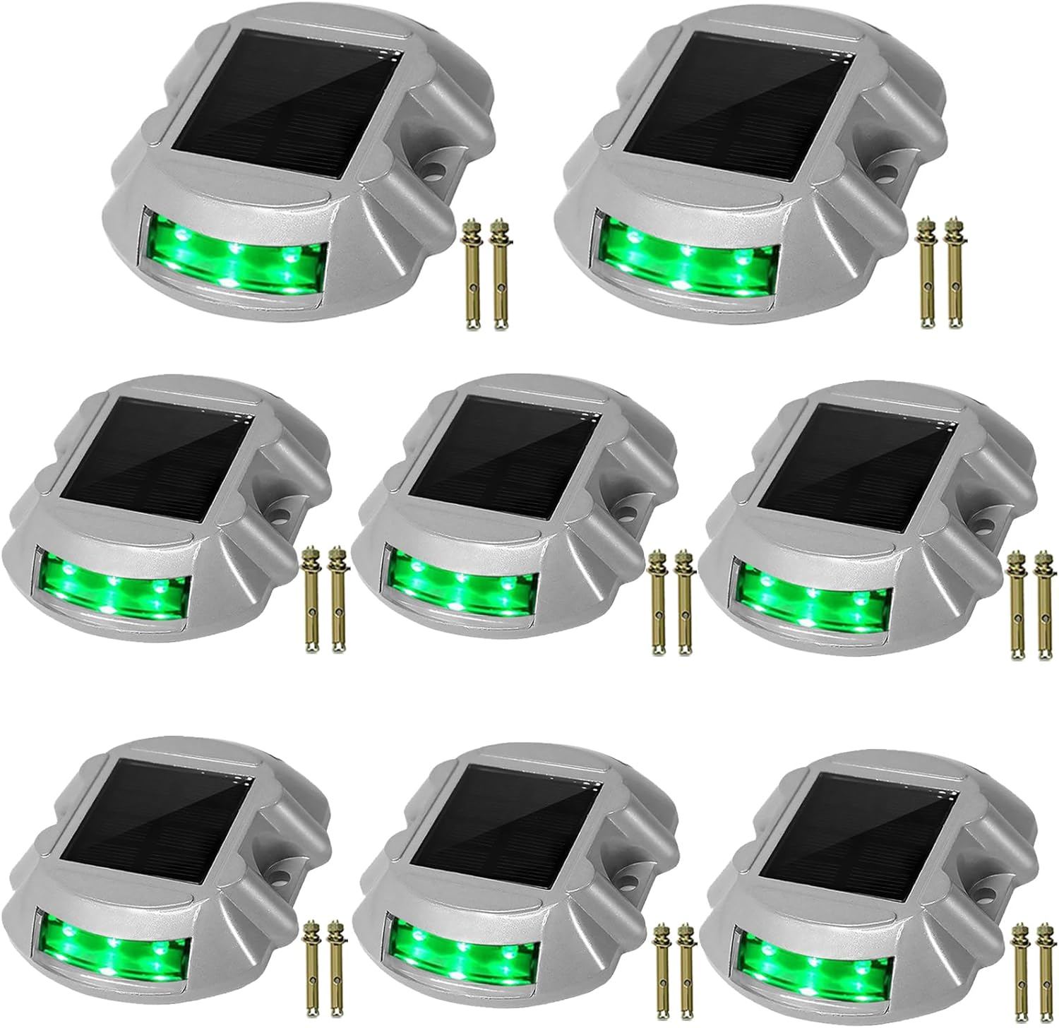 Solar Deck Lights, 8 Pack Driveway Dock Light Solar Powered LED Outdoor IP68 Waterproof Road Markers, Warning Step Light Driveway Light for Sidewalk Garden Path Stair Road Yard, Green Light image number 3