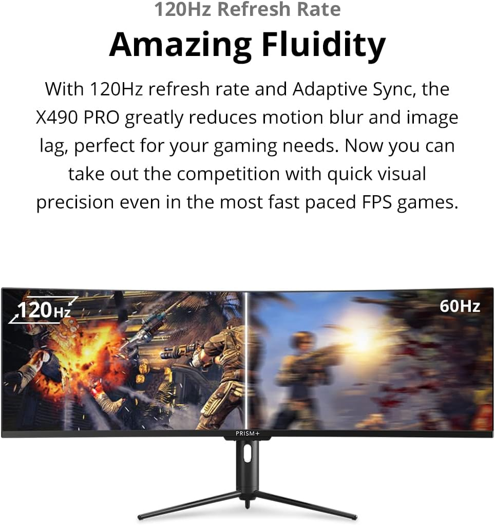 Prism+ X490 Pro 49" Curved QLED Super Ultrawide Gaming Monitor, 32:9 DQHD (5120X1440), 120Hz, 4Ms, Adaptive Sync Technology, Ergonomic Stand, Zerobezel, Eye Care Technology, 3 Yrs Warranty image number 3
