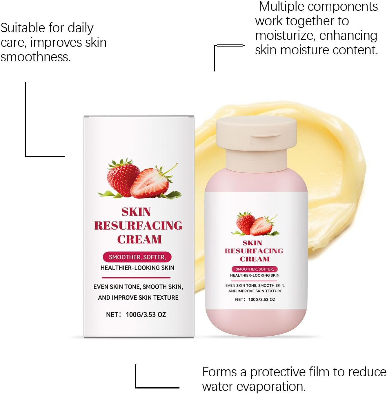 Strawberry Ultra Strength Strawberry Skin Resurfacing Cream, Exfoliating Body Lotion with Triple Acids, Radiant Legs and Arms for Keratosis Pilaris, Gentle Moisturizer for Keratosis Pilaris image number 3