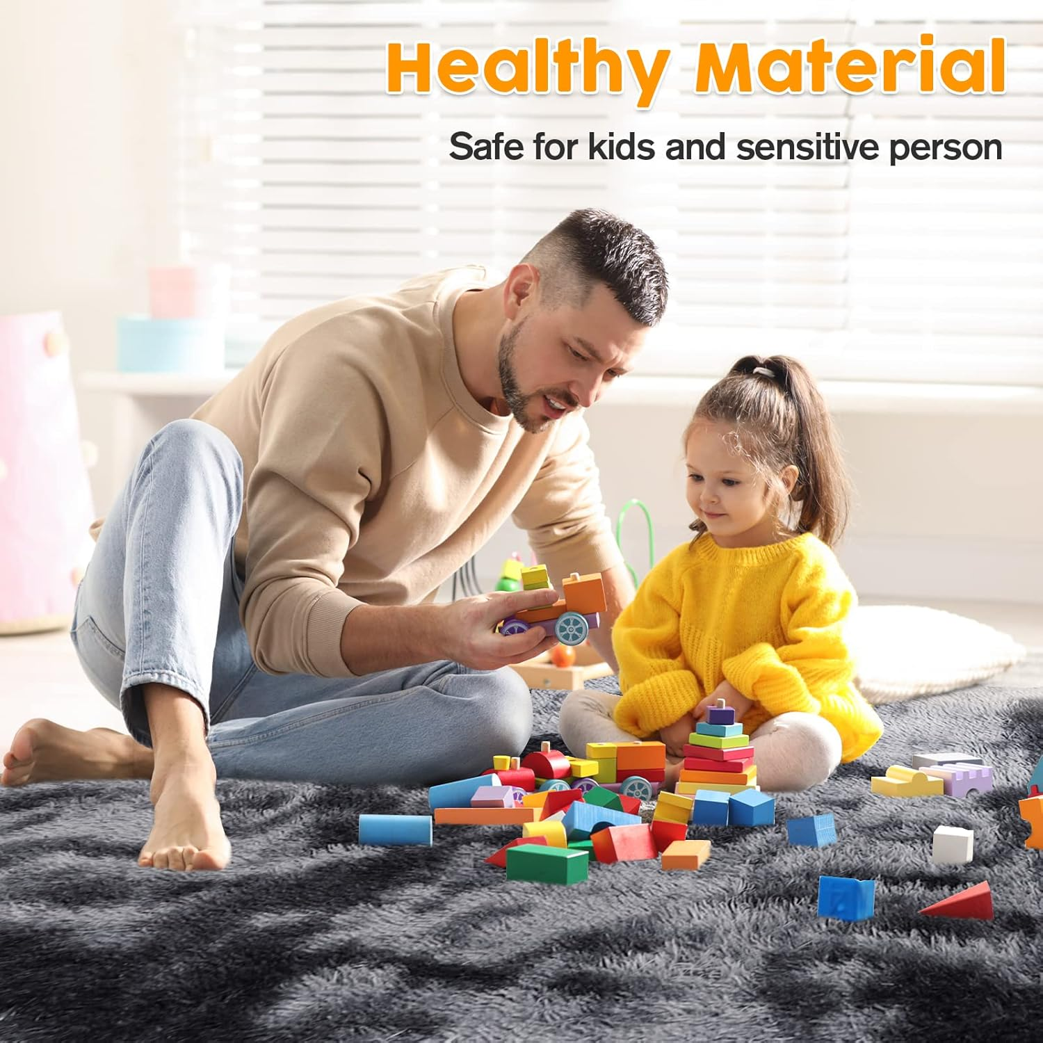 ADVWIN Fluffy Rug, Soft Shag Fluffy Area Rug, Non-Slip Durable Large Floor Carpet, Dark Grey Rectangular Rug for Living Room, Bedroom, Kids Play Room, Dormitory, Hotel (200X230Cm) image number 3