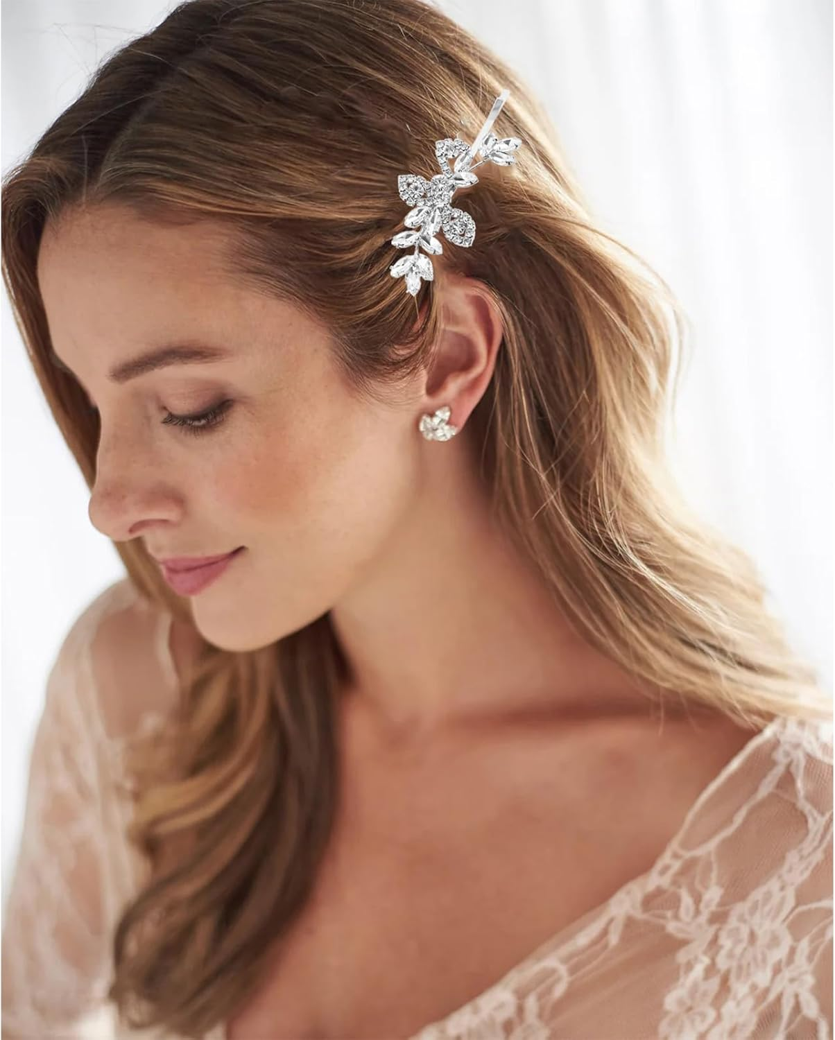 4 Pcs Rhinestone Hair Clips for Women Hair Barrettes Silver Bridal Hair Accessories for Wedding Party Everyday