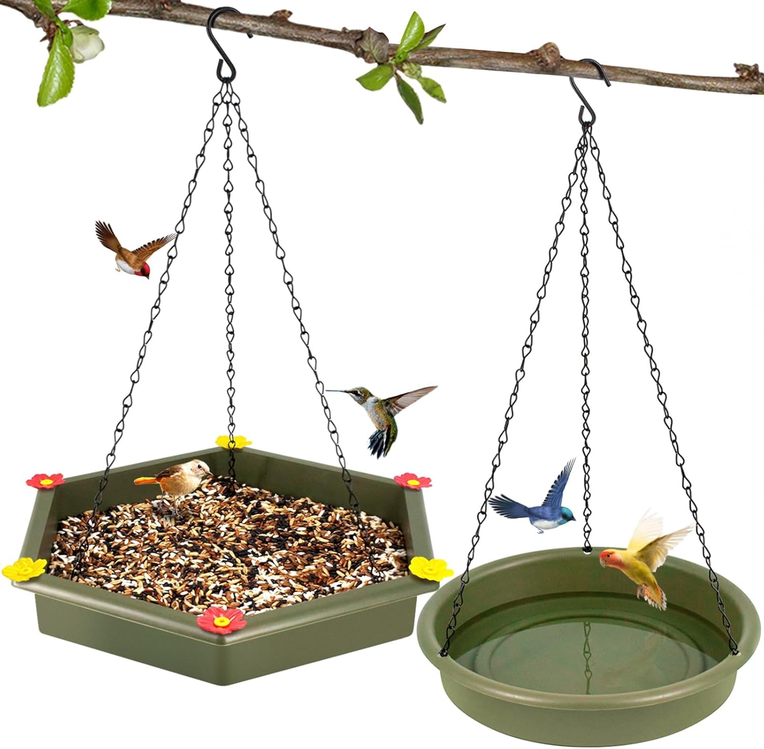 XXL Dual-Function Hanging Bird Bath & Feeder - Outdoor Tray for Garden Birds (Green)​ image number 4