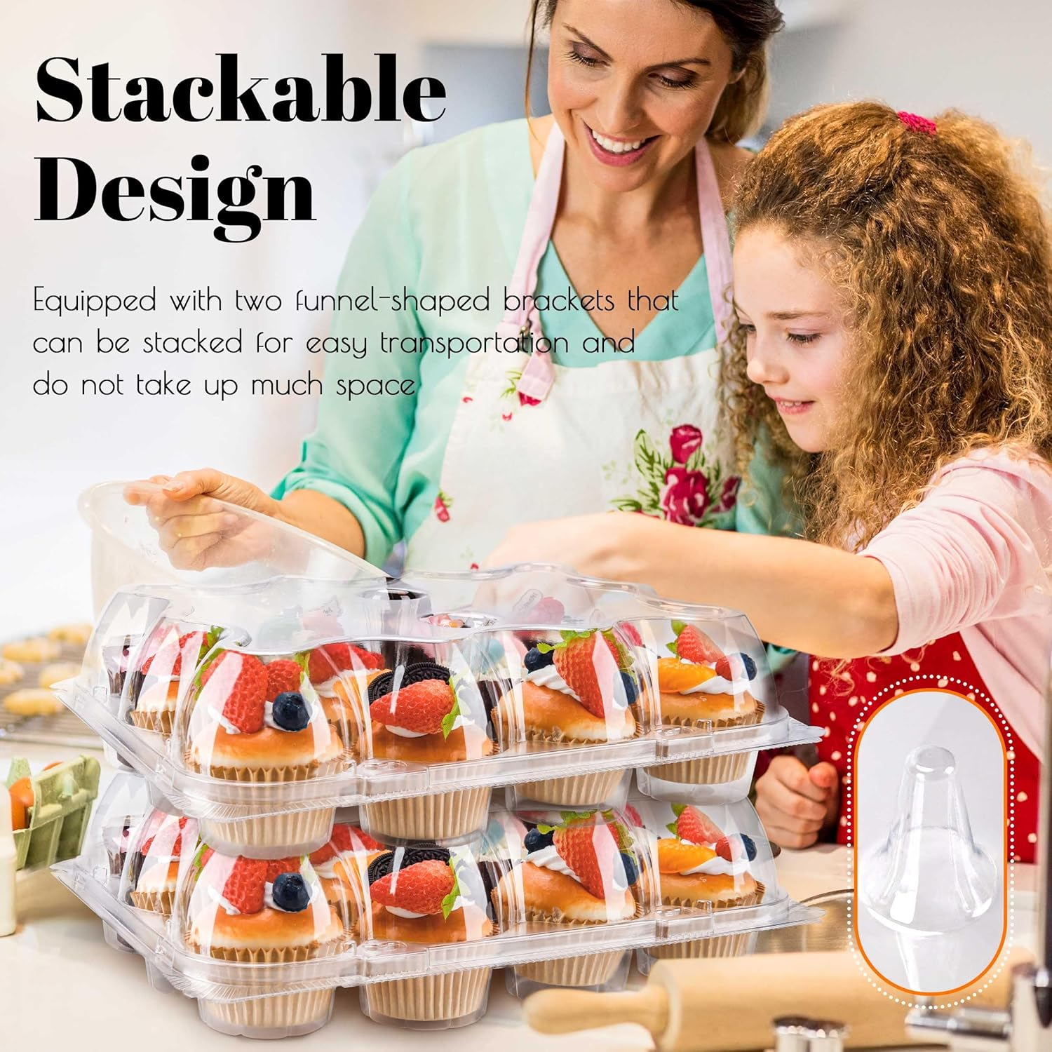 NPLUX 12 Count Cupcake Containers 6 Pack Cupcake Holders Plastic Clear Reusable Cupcake Containers with Detachable Tall Dome Lids Stackable Cupcake Boxes for 72 Cupcakes, BPA Free, Standard Size image number 6