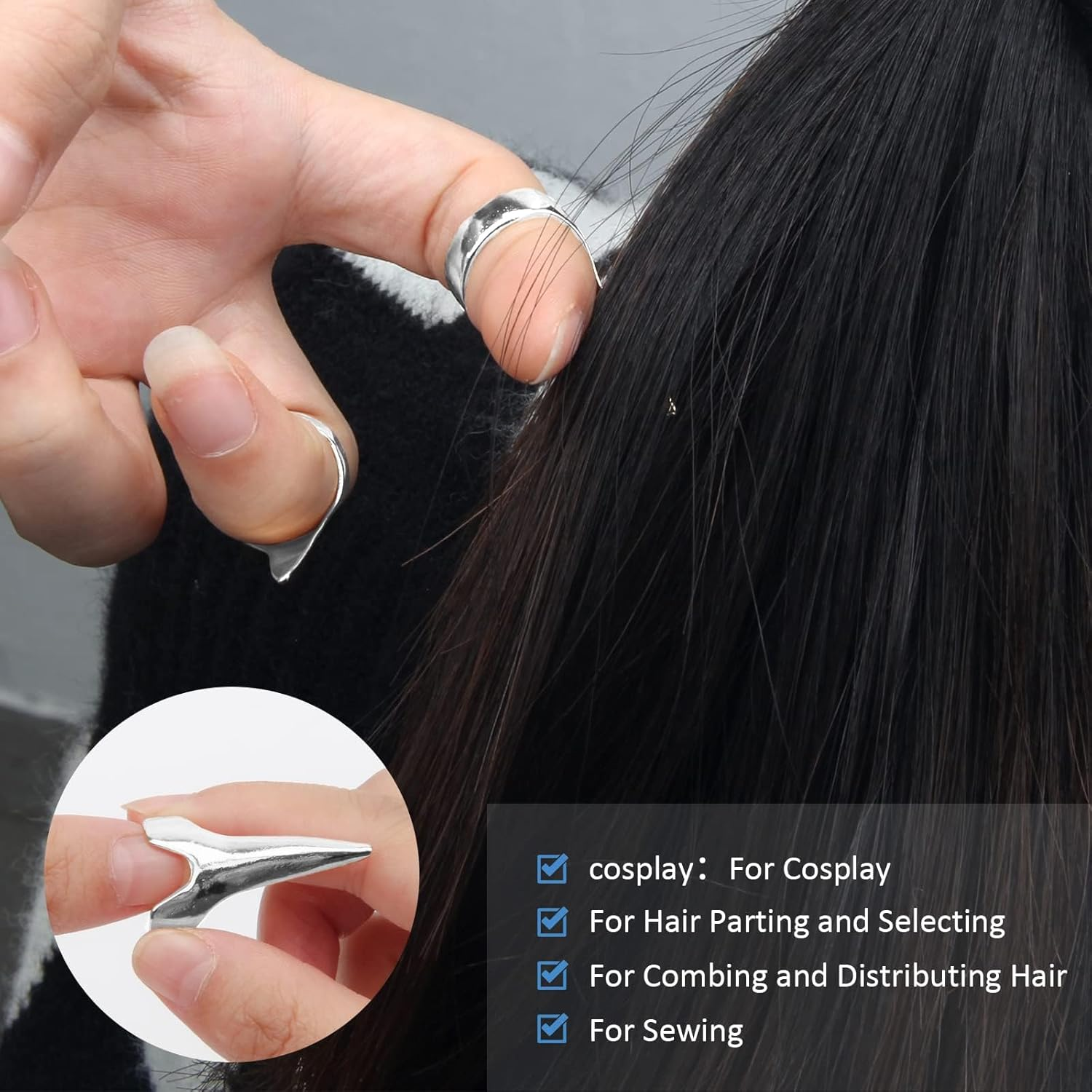 17 Pieces Hair Parting Tools Set, Sectioning Rings, Metal Combs, Clips and Magnetic Wrist Pin Holder for Braiding image number 3