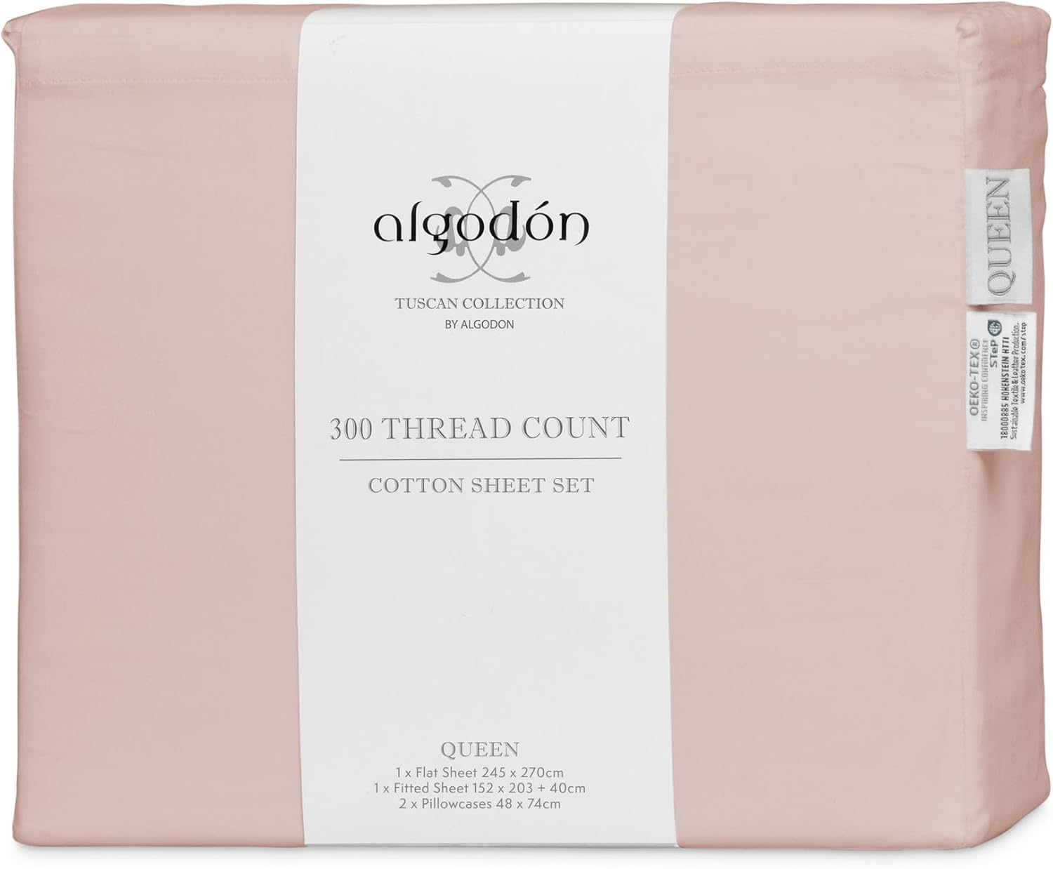 Algodon 300TC Cotton Bed Sheet Set with Pillowcases, Silver, King