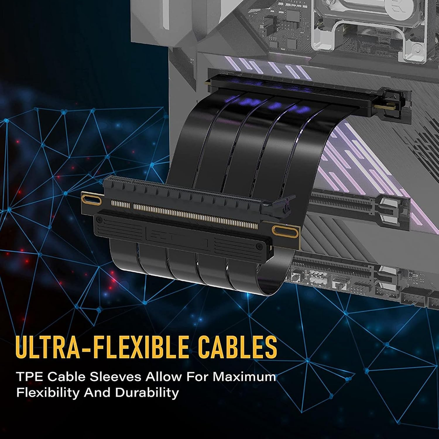 PCIE 4.0 16X Extreme High Speed Riser Cable, High Speed PCIE Riser Cable 180 Degrees, GPU Extension Card for RX6900XT RX6800XT Rtx3090Ti (45Cm) image number 3