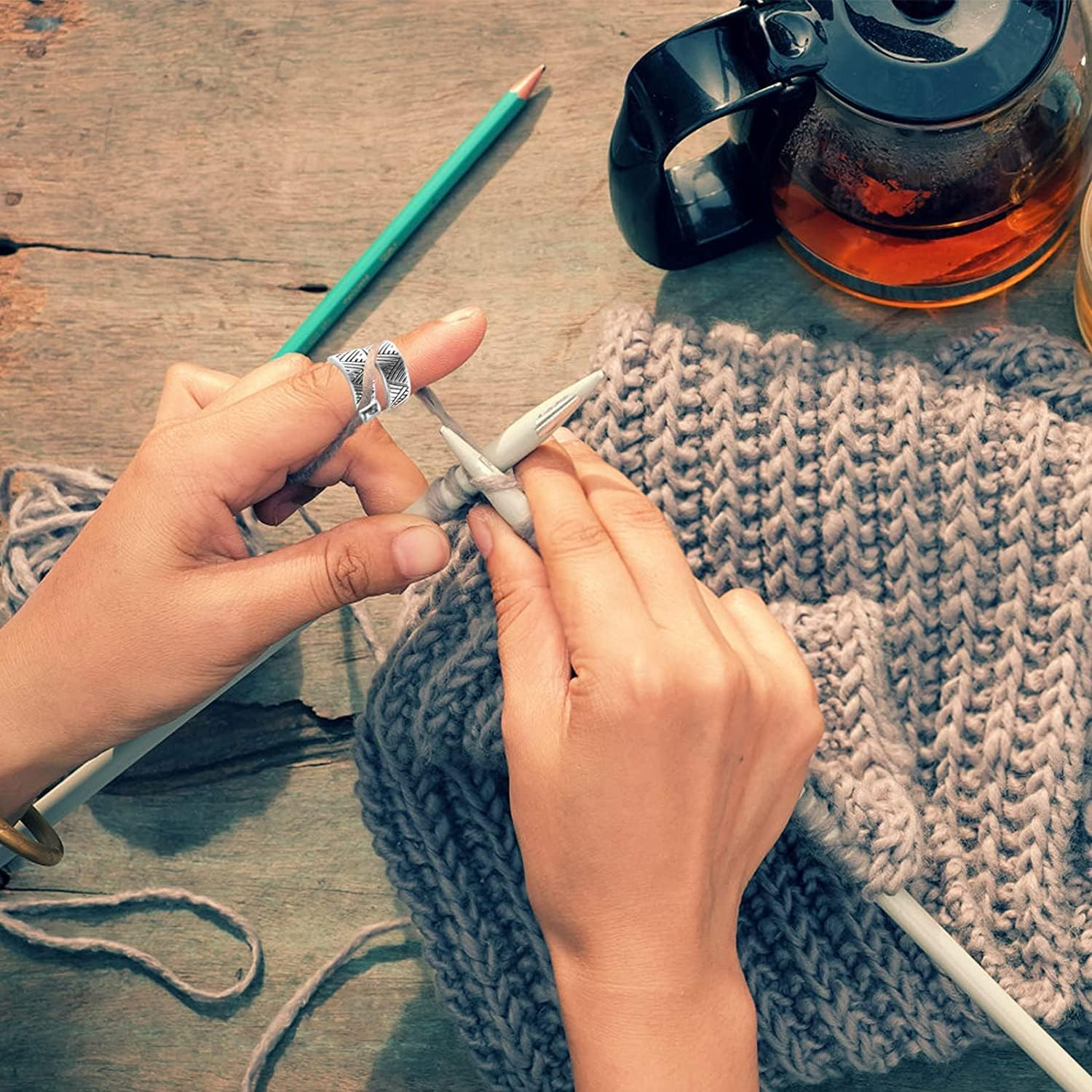 6 Pack Knitting Crochet Loop Ring, Adjustable Crochet Loop Ring Hook Braided Knitting Ring Yarn Guide Finger Holder Knitting Craft Accessories Tools for Mother Grandma Presents - 3 Gold & 3 Silver image number 1