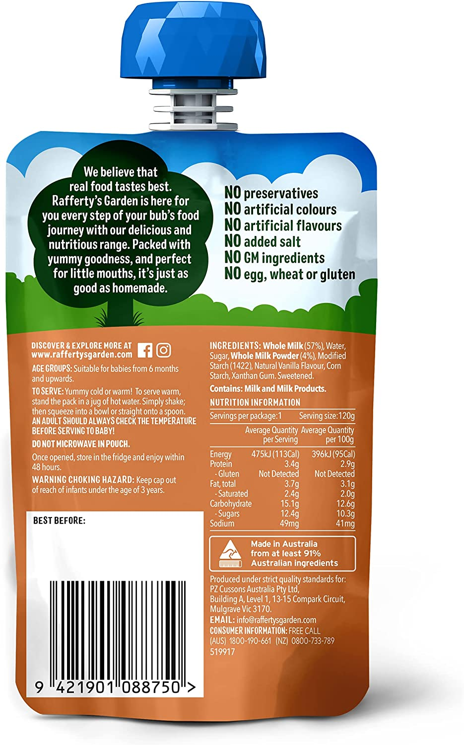 Rafferty'S Garden Vanilla Custard for 6+ Month Babies, 120G (Case of 6) image number 1