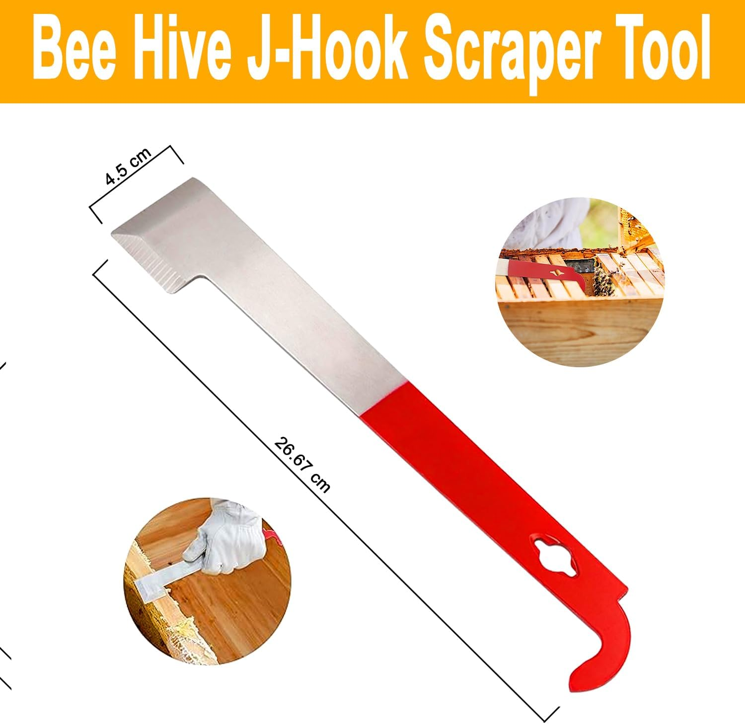 OZBEE 3Pcs Bee Hive Tools for Beekeepers, Stainless Steel J Hook Frame Lifter & Scraper, Bee Hive Frame Grip Holder Lifter, Beekeeping Brush with Wooden Handle, Flow Hive Beekeeping Accessories image number 2