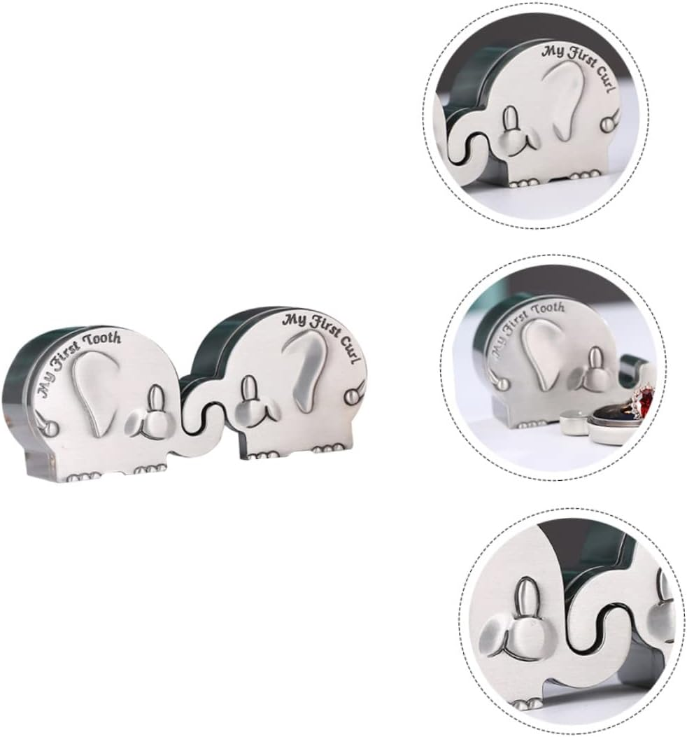Fetal Hair Collection Box Metal Small Hair Teeth Storage Box Silver for Newborn Keepsake and Elephant Shower image number 6