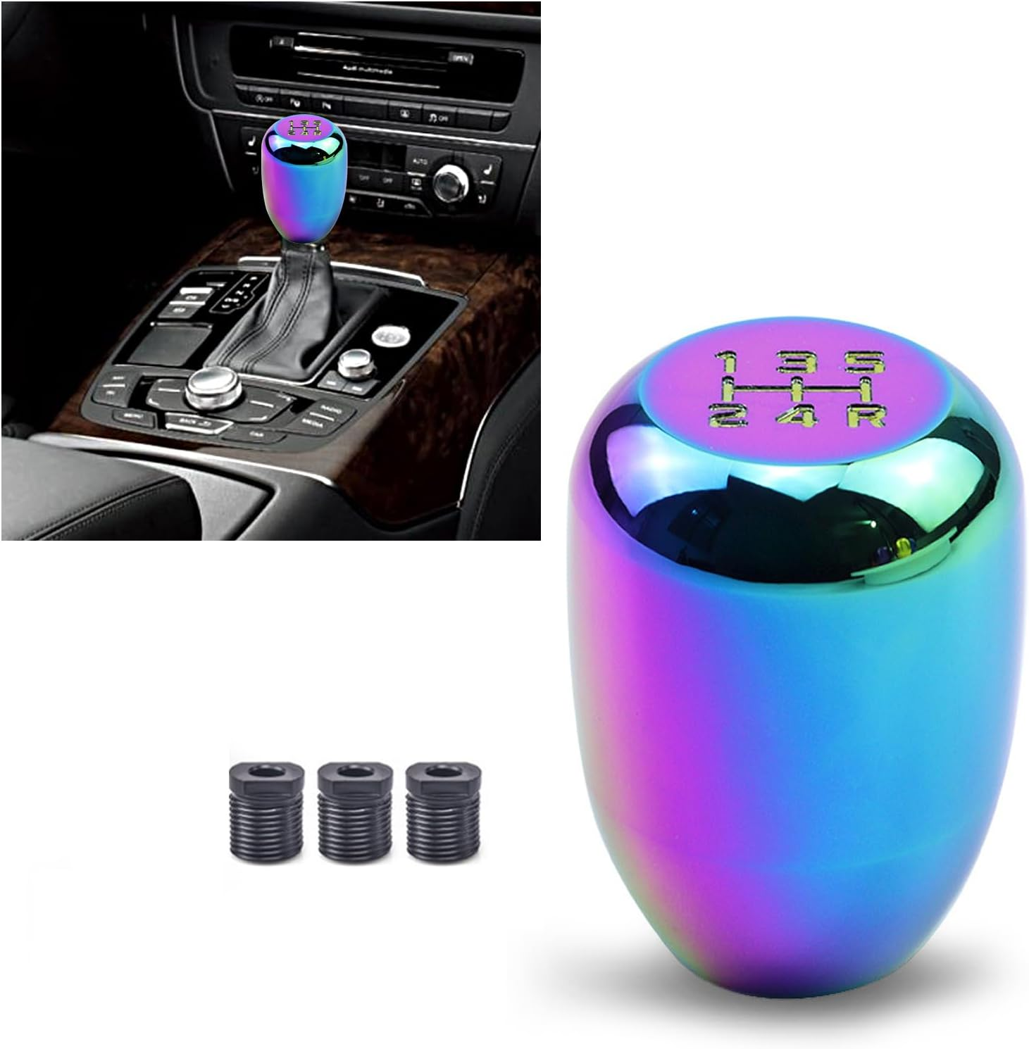 UGSHY 1 PC Car Manual Transmission Shift Knob, M12 X 1.25 Alloy Modified Wave Stick Shift Lever Head with 3 Adapter, Screw-In Shift Knob Replacement, Universal Car Interior Accessories (Multicolored)