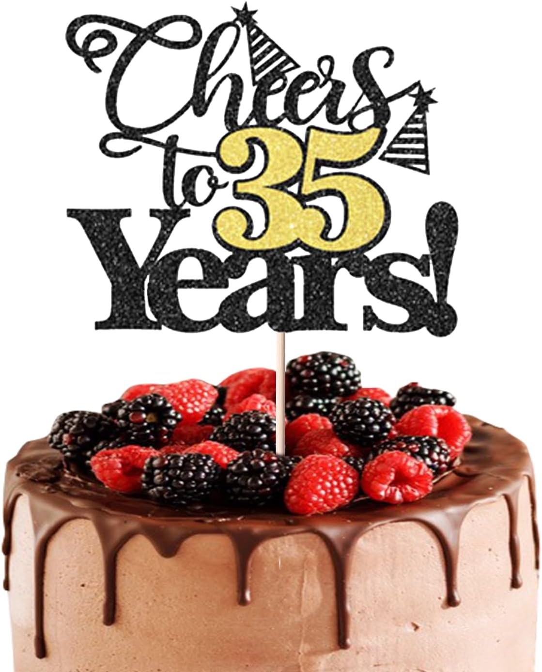 Chris.W 1 Pack Cheers to 35 Years Cake Topper, Black and Gold Glitter 35Th Birthday Cake Pick, Happy 35Th Cake Decoration for 35 Anniversary Birthday Party Decorations Supplies image number 3