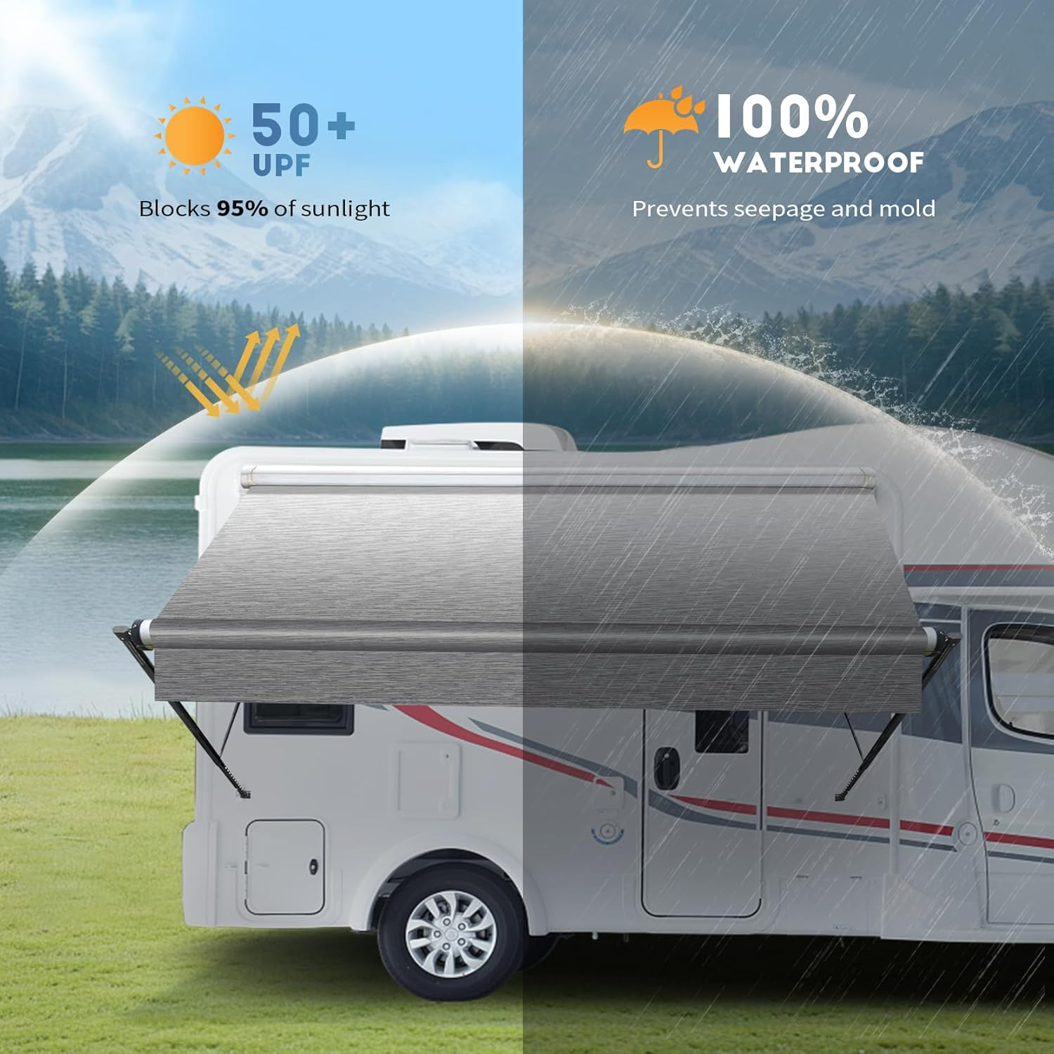 Heavy Duty RV Awning Fabric Replacement - 19.5Oz Vinyl Camper Awning - Waterproof & Uv-Resistant - Universal Canopy for Camper, Trailer and Motorhome (Gray Fade, 17Ft(Fabric 16'2")) image number 5