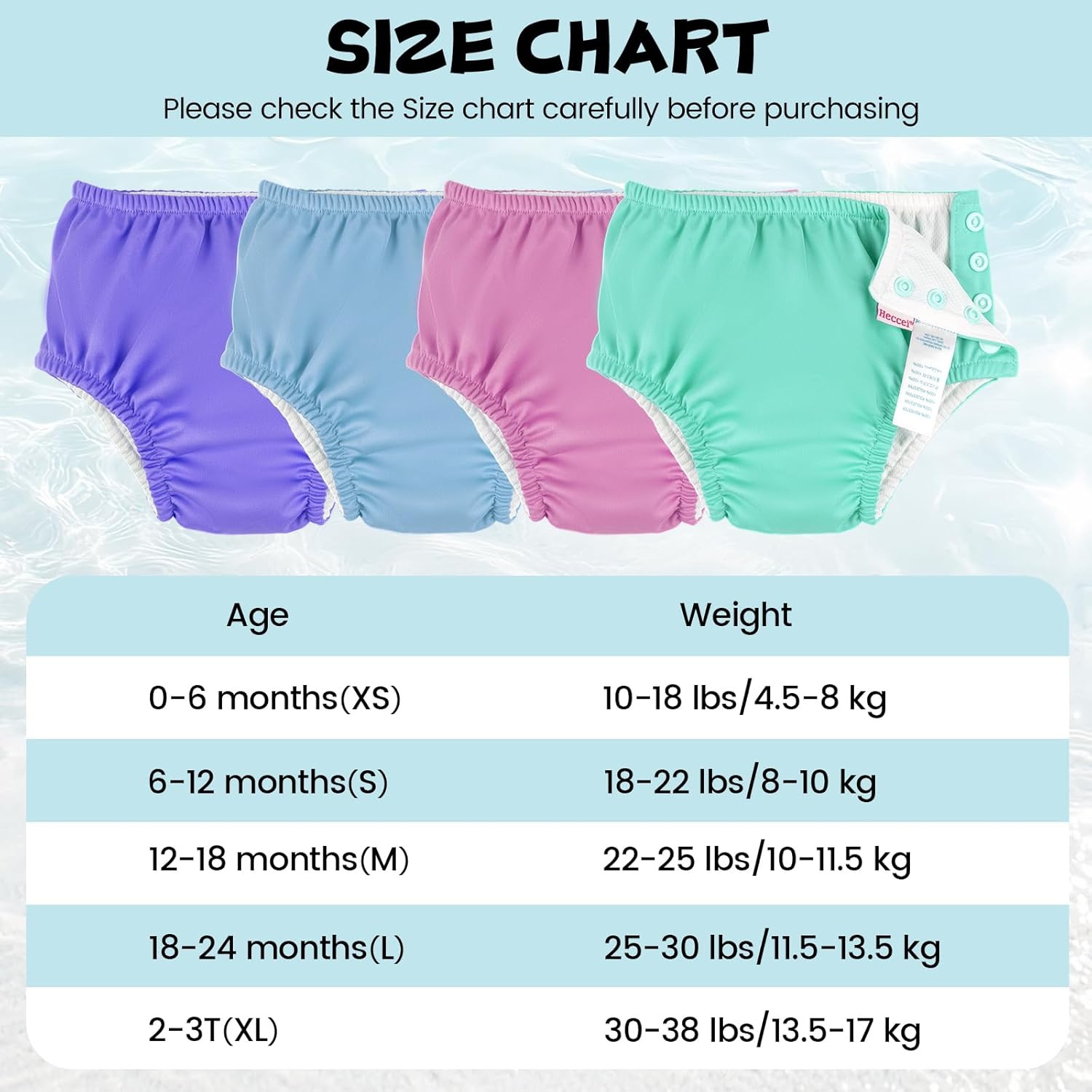 HECCEI Baby Swim Diapers (Green, 0-6 Months) image number 3