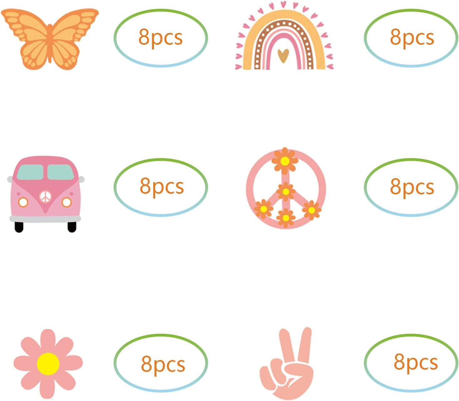 48Pcs Hippie Party Cupcake Toppers for Two Groovy Birthday Party Decorations Boho Rainbow Party Supplies image number 2