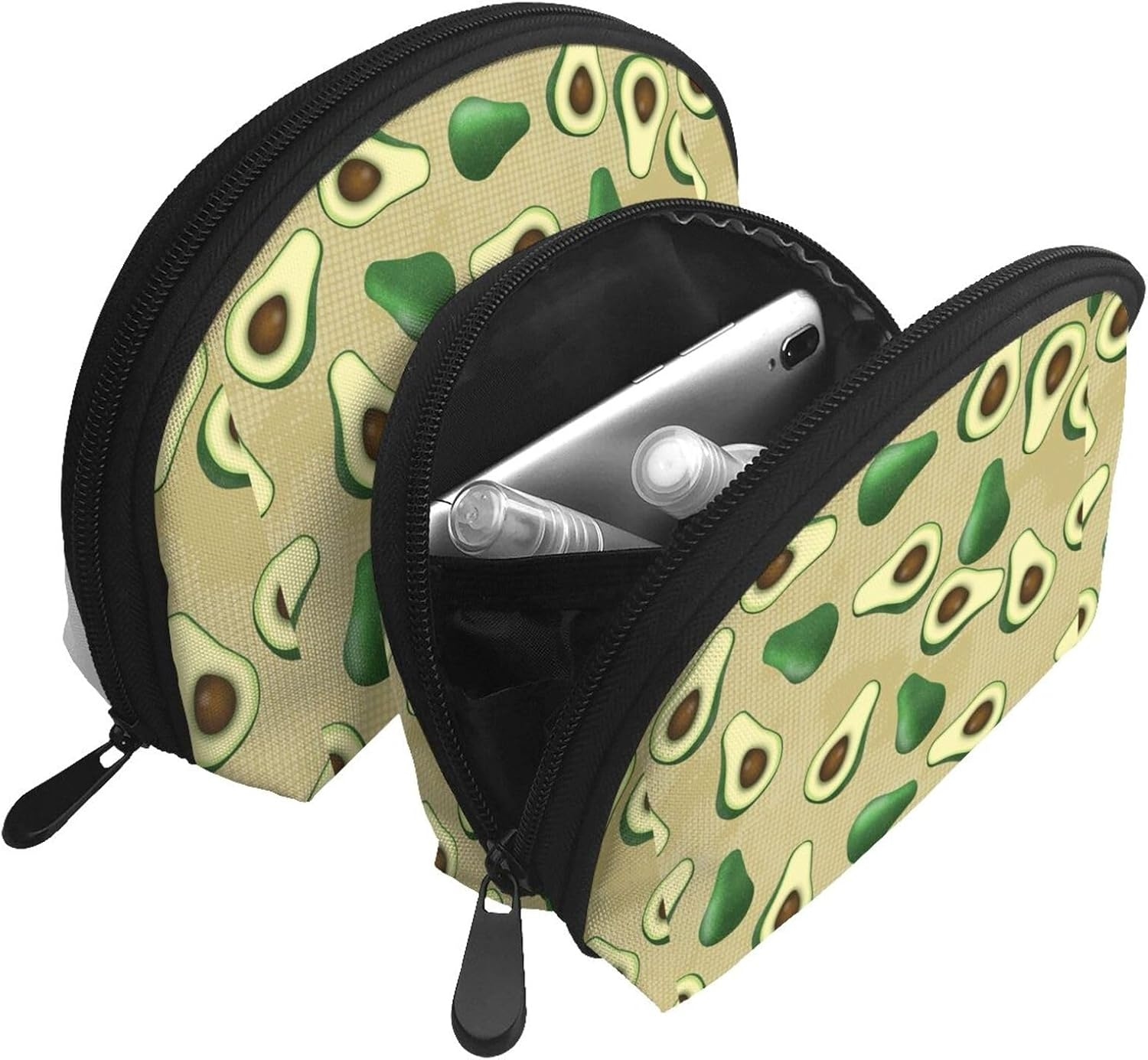 Cozimangoe Coin Pouch Makeup Bags Set, 2 Piece Shell Shape Cosmetic Bag with Pockets for Daily Travel Handbag Lipstick Keys Toiletry, Personalized Avocado Dot Brown