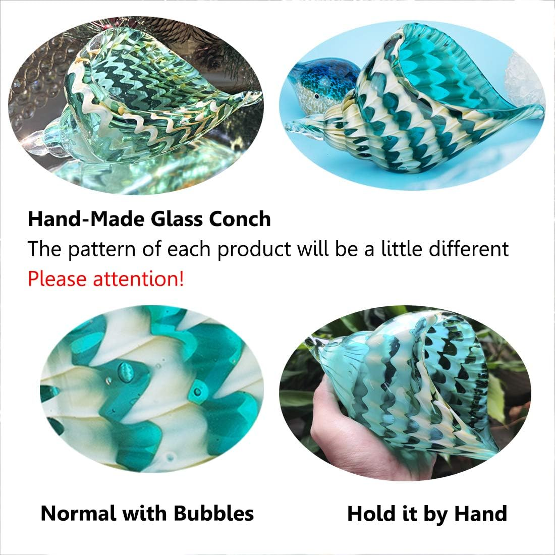Qf Hand Blown Seashell, Beautiful Home Decor, Handmade Glass Art, Glass Conch