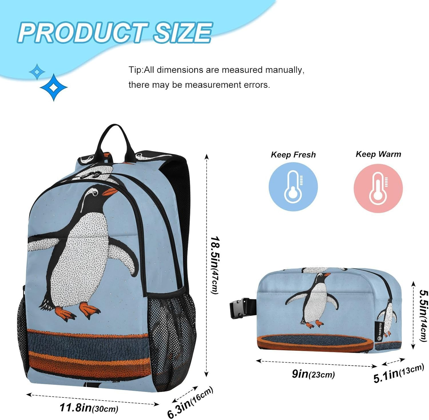 QGBYMX Backpack Penguin Jump Cute for School Girls Boys, Backpack for Women Men, Lightweight Bookbag with Lunch Box Travel Laptop Daypack 18.5&rdquo; X 11.8&rdquo;, Multi-Colored, One Size, Travel Backpacks image number 3