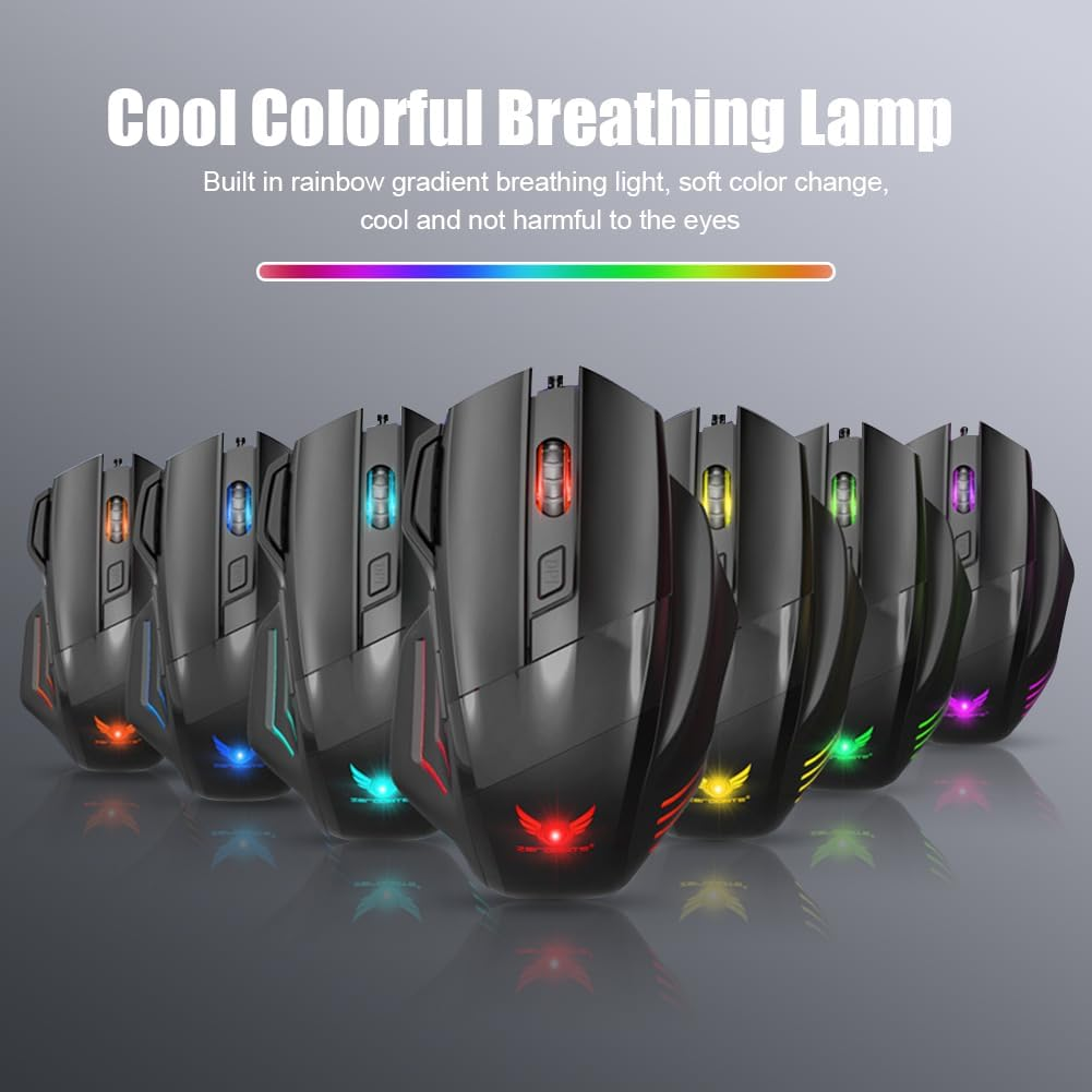 Gaming Mouse, Quiet Wired Mouse, RGB Backlight and 2400 Adjustable DPI, Ergonomic and Lightweight USB Computer Mouse with High Precision Sensor for Windows PC & Laptop Gamers (Black) image number 5