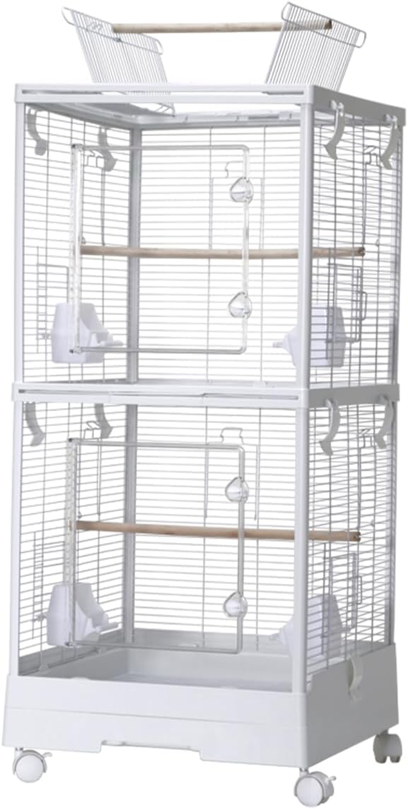 AIMALL Bird Cage Double Layer Metal Villa Aviary House for Parrots, Budgies, Cockatiels, Large Size with Acrylic Front Door, Skylight, Wheels for Indoor Pet Use image number 5