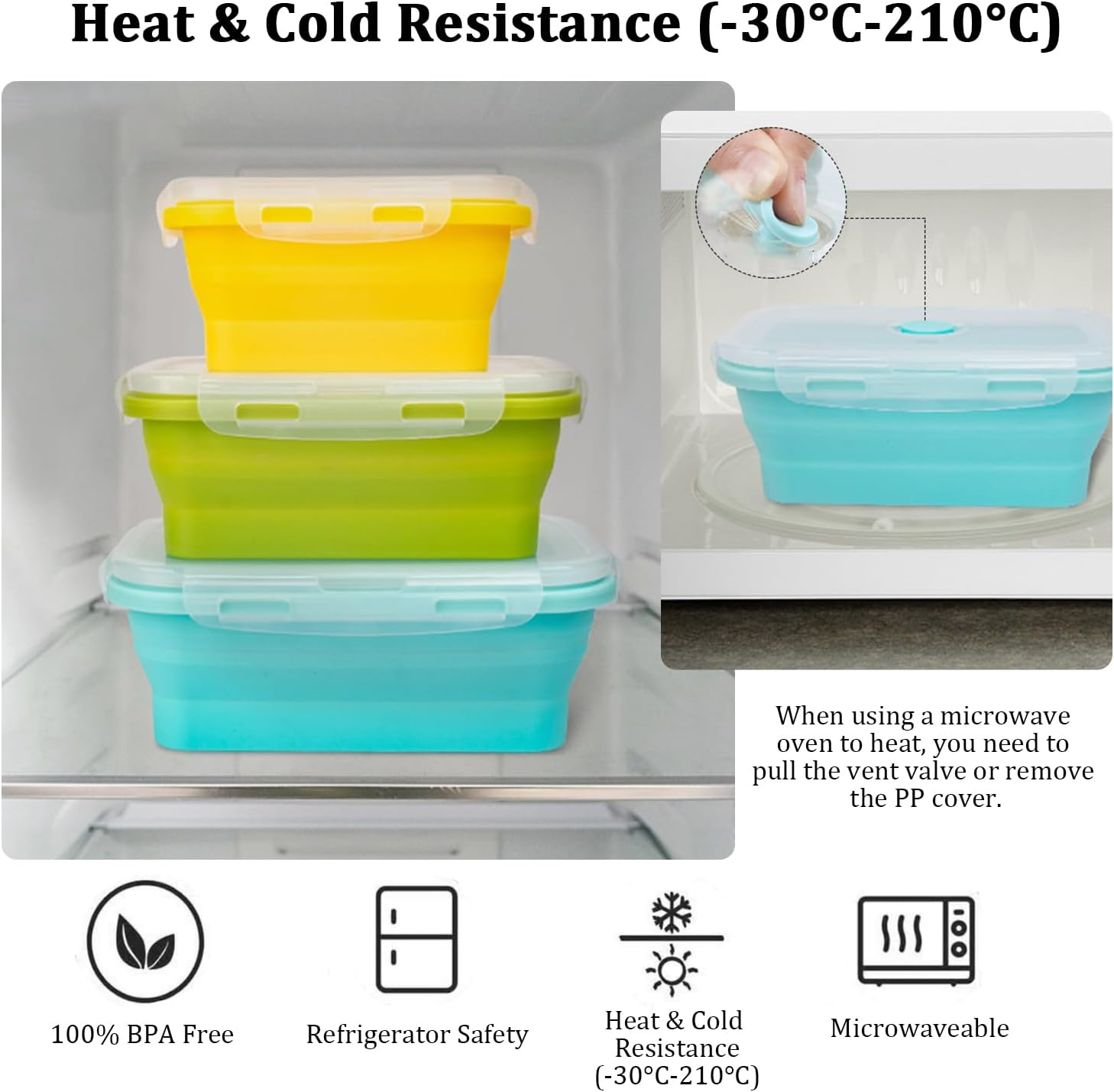 Collapsible Silicone Food Storage Container Set of 4,BPA Free,Leftover Meal Box for Kitchen,Bento Lunch Boxes - Microwave, Freezer and Dishwasher Safe. for Outdoor Camping, Hiking, Picnic
