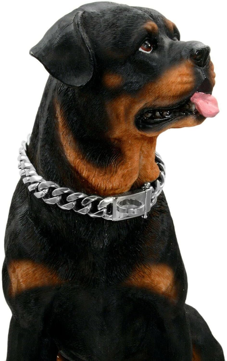 LASIEYO Silver Dog Collar 15 Mm Wide Cuban Link Dog Necklace Chain Collar with Metal Buckle D Ring Puppy Costume