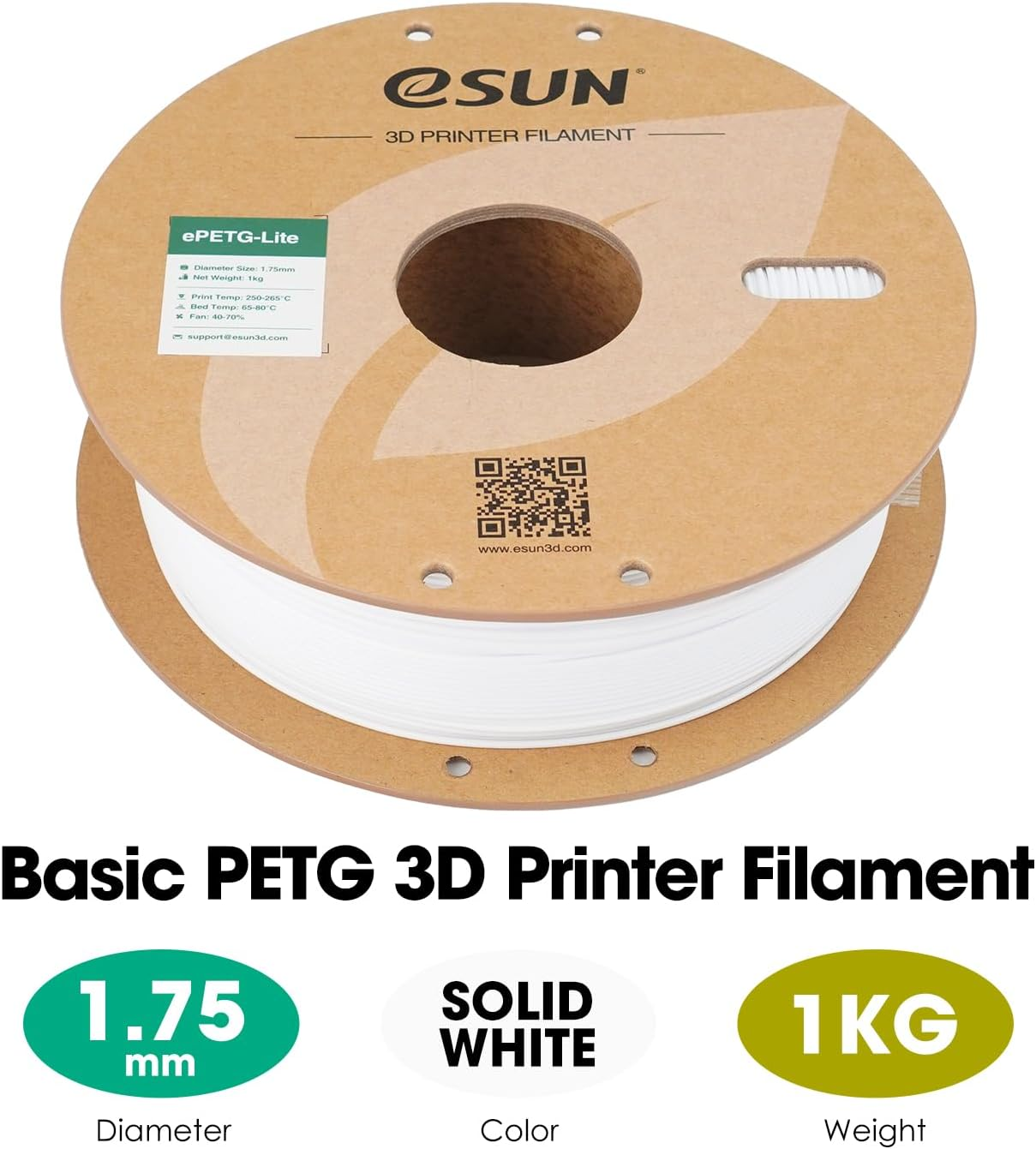 Esun Basic PETG Filament 1.75Mm, 3D Printer Filament PETG, Dimensional Accuracy +/- 0.05Mm, 1KG Spool (2.2 LBS) 3D Printing Filament for 3D Printers,Solid White image number 5