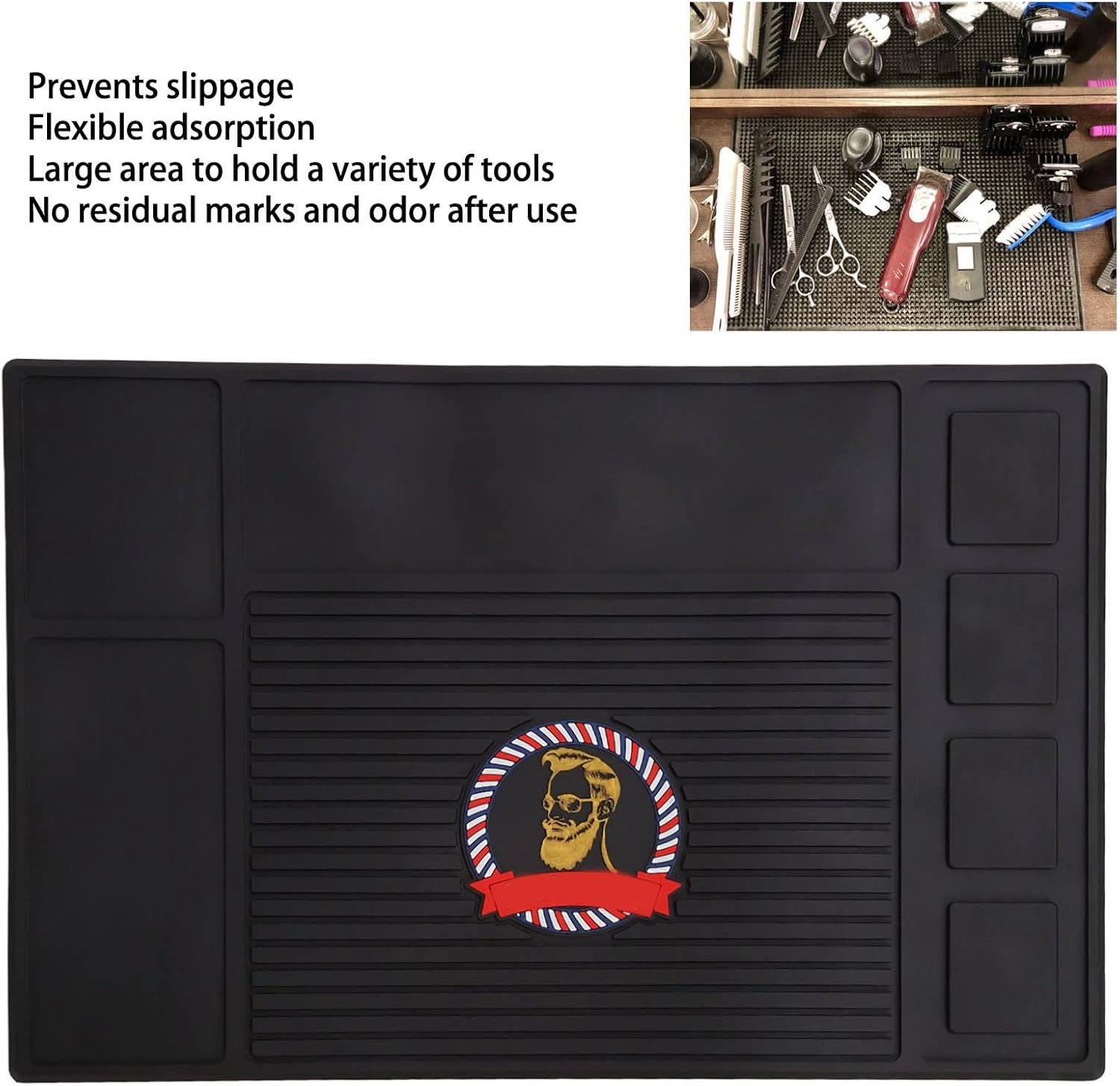 Barber Mat for Clippers, Heat Resistant Elastic Salon Barbershop Work Station Pad, Non Slip Silicone Barber Station Mat, Waterproof Barber Station Organizer Mat for Hair Salon image number 1