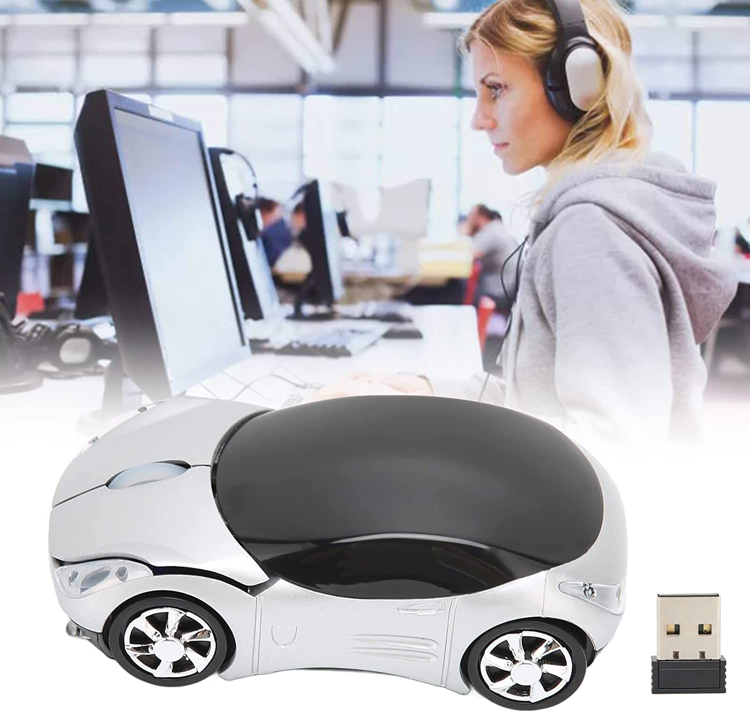 2.4Ghz Wireless Car Mouse, 3D Sports Car Computer Mouse with LED Headlights, Ergonomic Optical Mice for PC, Computer, Laptop, Tablet image number 1