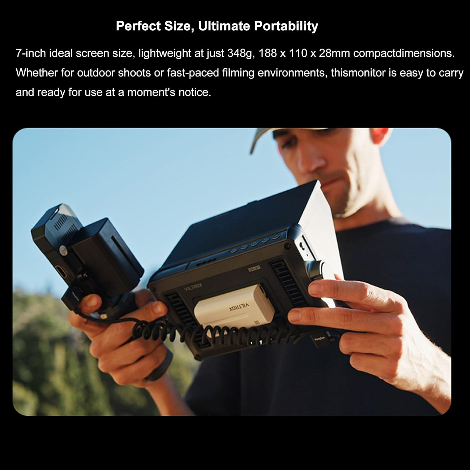 VILTROX DC-A1 with Battery Kit,7" 2800Nit Ultra-Bright Touchscreen Camera Field Monitor, 4K HDMI Input/Output, 1920X1080 FHD, DSLR External Monitor with Cooling Fan, Sunshade Hood,3D LUT image number 4