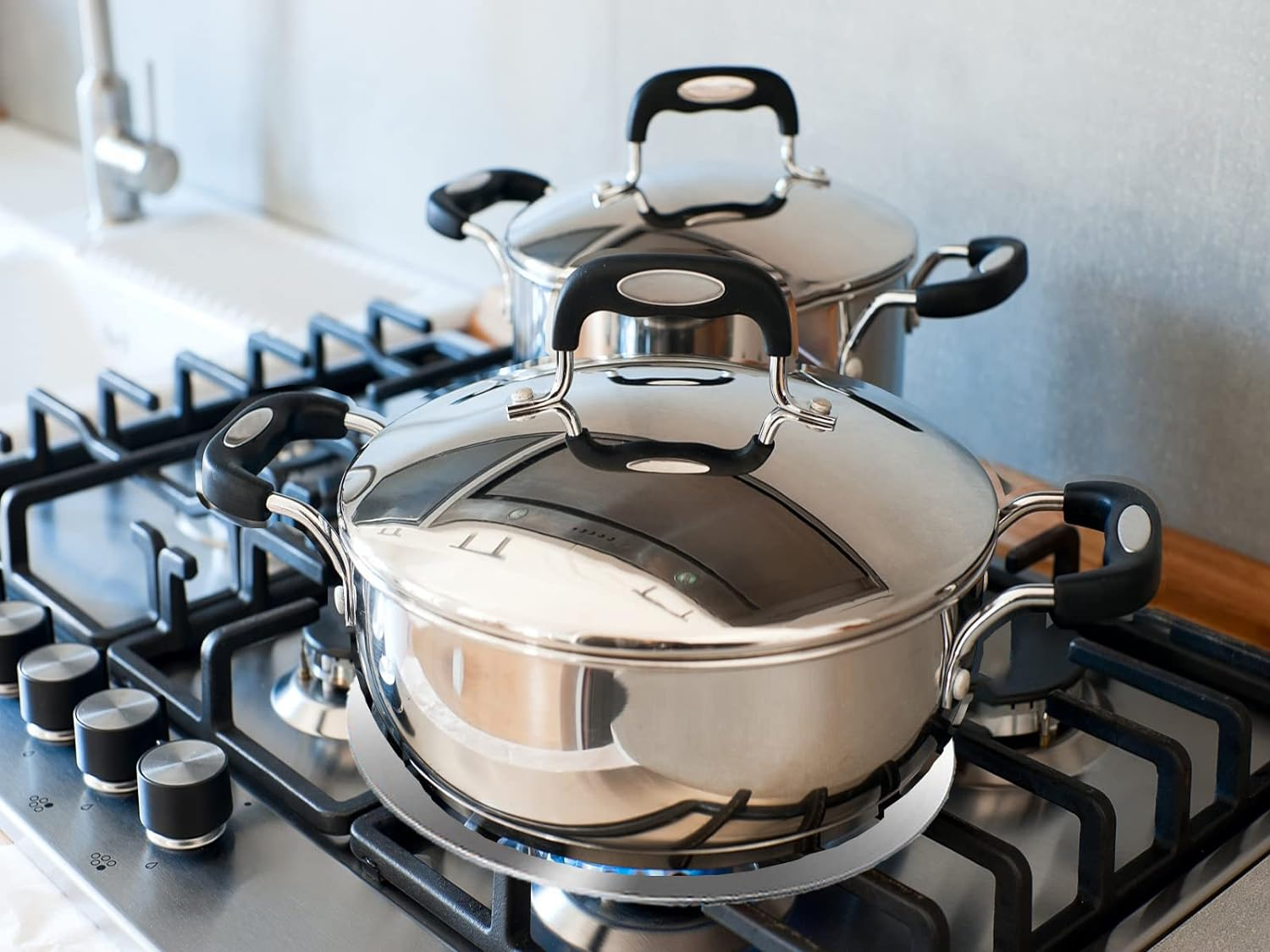 11Inch Heat Diffuser Plate, Grourarty Stainless Steel Cooking Induction Adapter Simmer Plate for Electric Gas Glass Cooktop Hob Ring, Converter with Handle Silver (GR-HDP11-01UK)