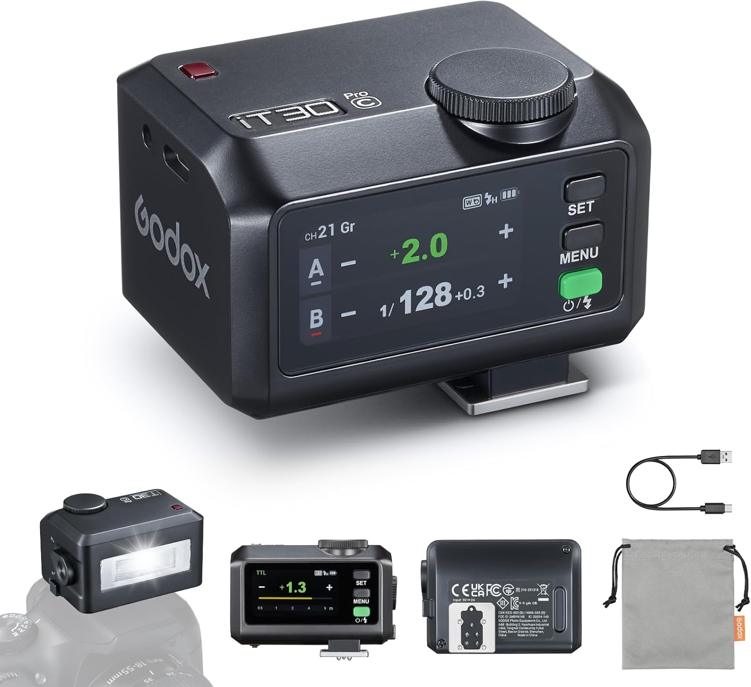 Godox It30Pro S It30 Pro S It30Pros Mini TTL Flash for Sony, 2.4Ghz HSS 1/8000S, Built in Diffuser & Lithium Battery, 1.5S TTL Pocket Flash Speedlite for Sony Camera, 560 Full-Power Flashes (Black)