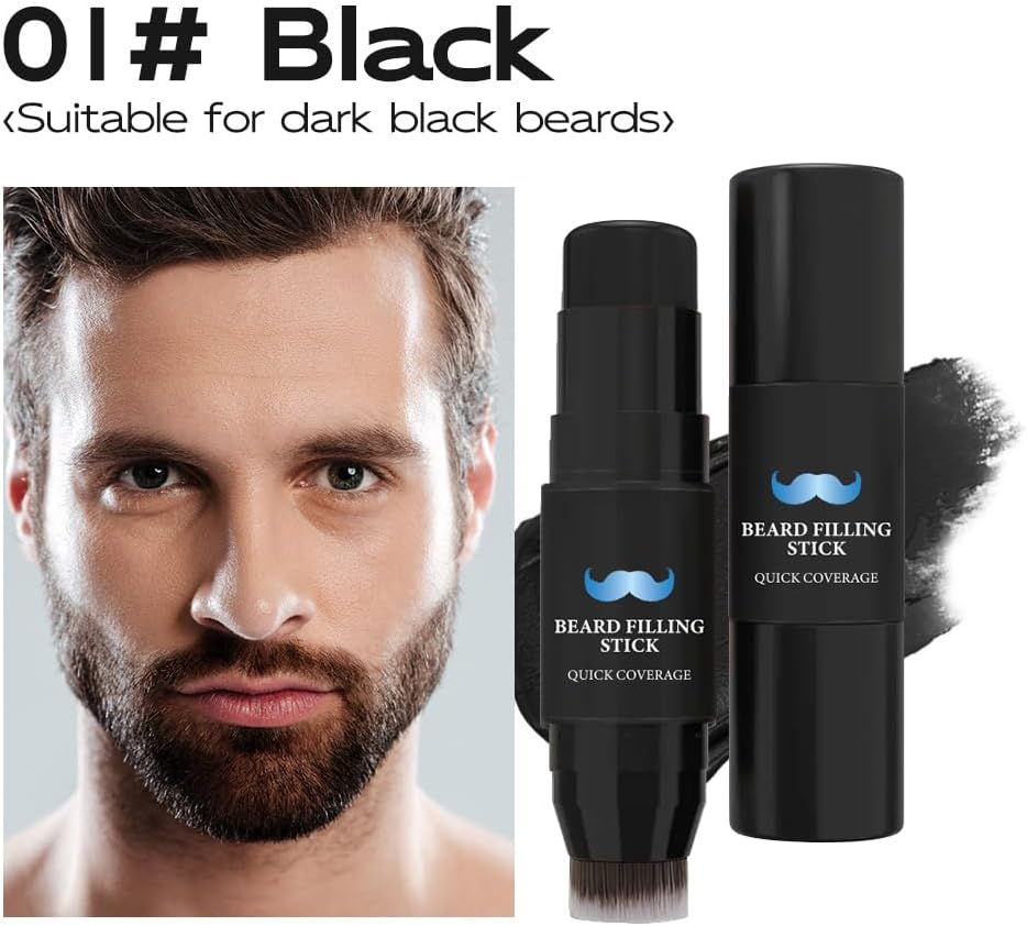 Beard Filling Stick, 2-In-1 Pencil Filler with Brush for Men，Sweatproof Waterproof Root Cover up Pen Long Lasting Coverage Natural Finish Beard Filling Stick Enhances Moustache and Hair Makeup (#01) image number 3