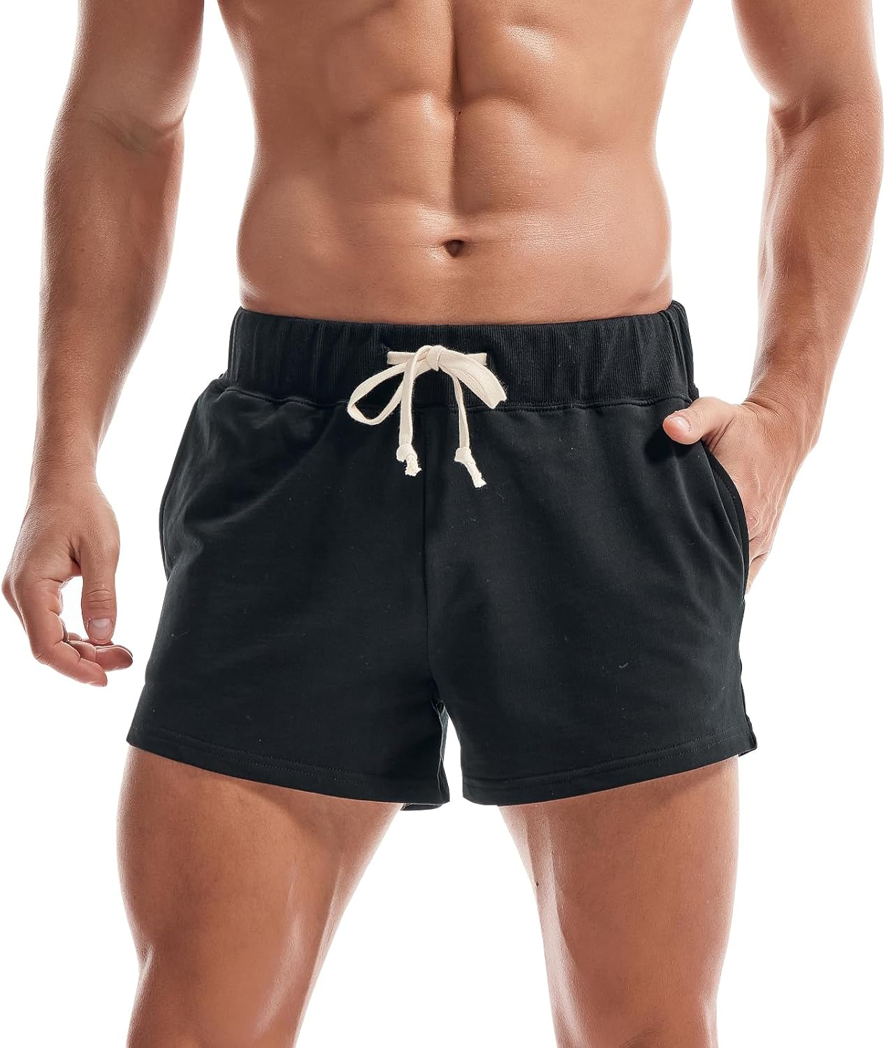 AMY COULEE Mens Running Shorts 3 Inch Training Workout Gym Shorts Cotton Casual Sweat Shorts with Pockets