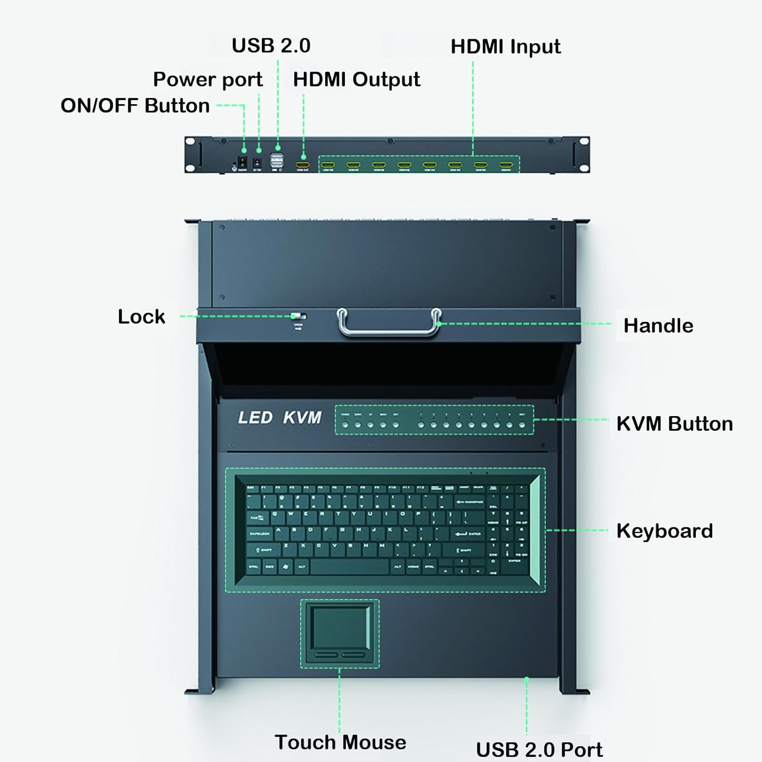 MT-VIKI Rack Mount KVM HDMI with 17.3'' LCD Monitor, 1080P Support Osd/Hotkey, Included 8 KVM Cables+Keyboard + Touchpad, Fit 1U 19'' Rack image number 1