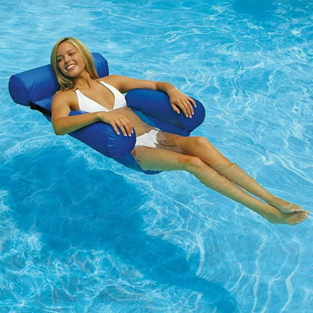 2X Water Hammock Inflatable Float Pool Lounge Bed Swimming Chair Beach Large Blue image number 4
