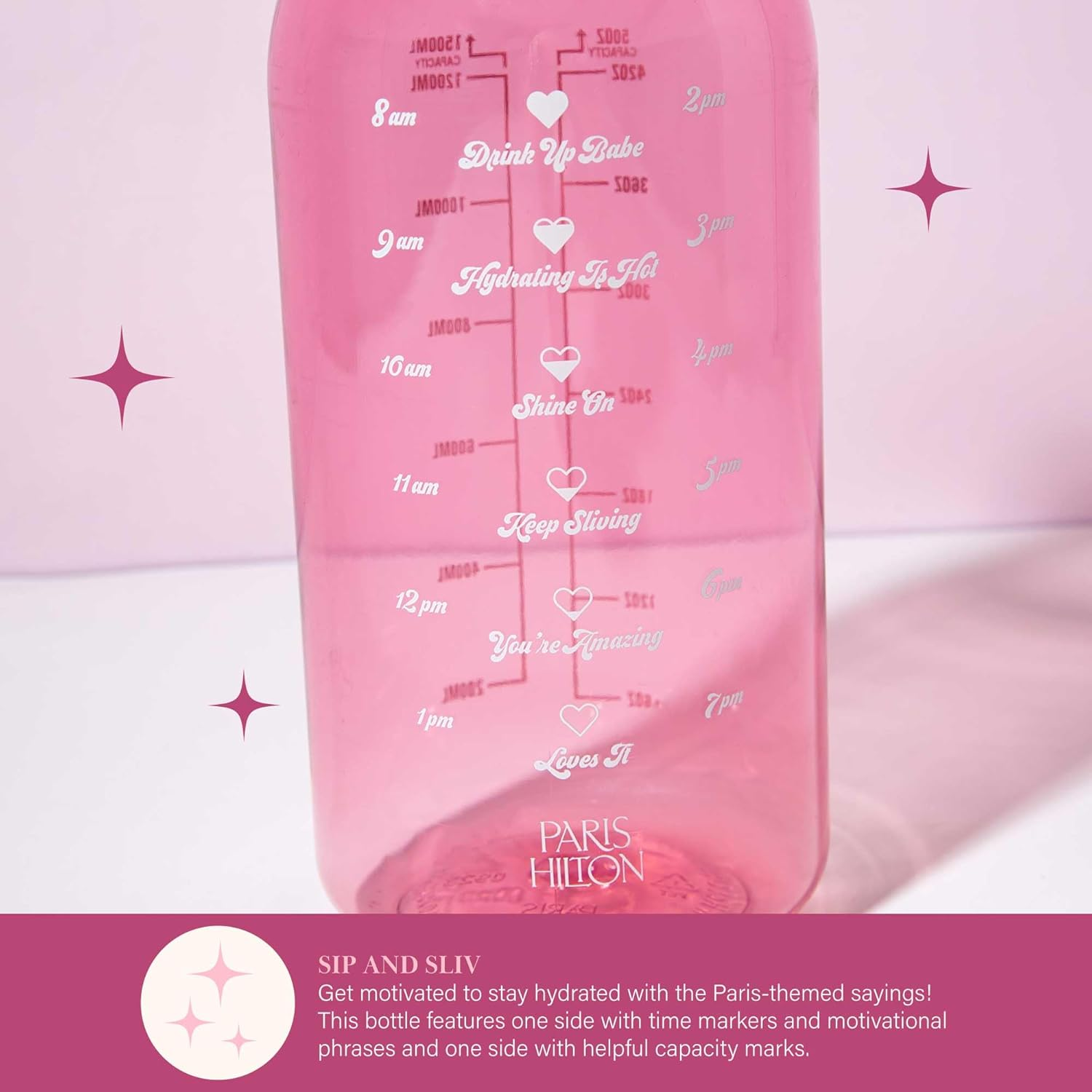 Paris Hilton Motivational Water Bottle, 50-Ounce, Standard, Pink image number 5