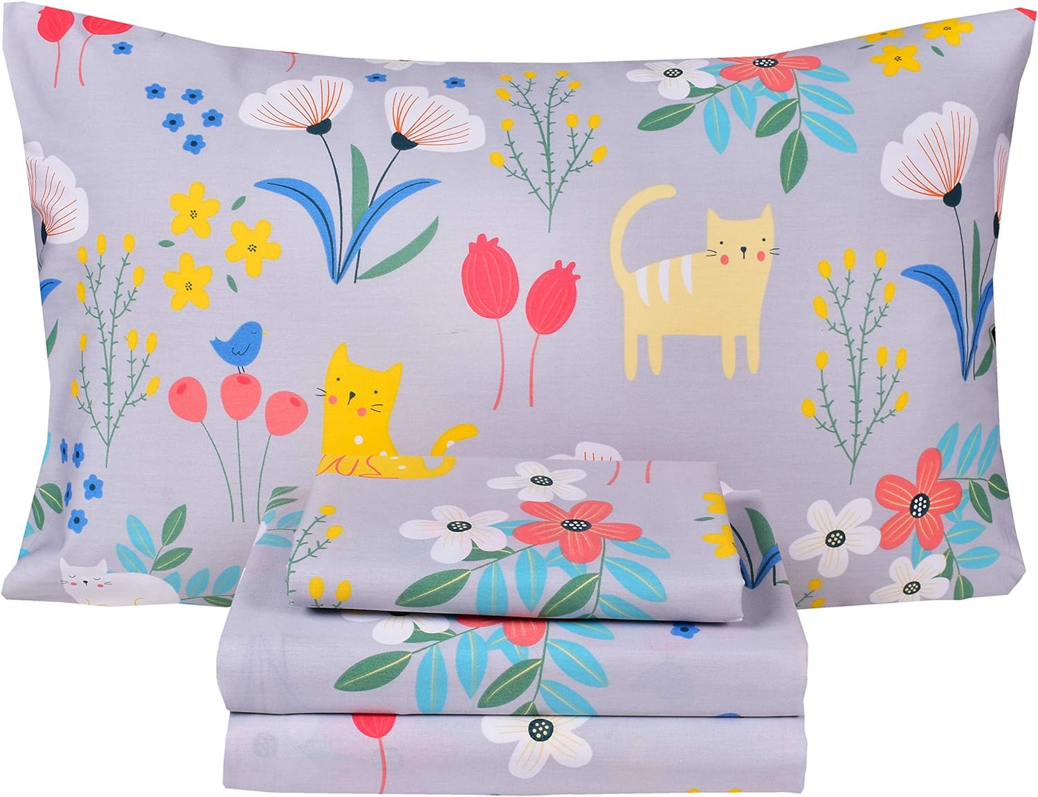 Scientific Sleep Moon & Stars Boys Girls 100% Cotton 3 Pcs Twin Bed Sheet Set Kids Toddler Teen, Flat Sheet & Fitted Sheet & Pillowcase Kids Bedding Set