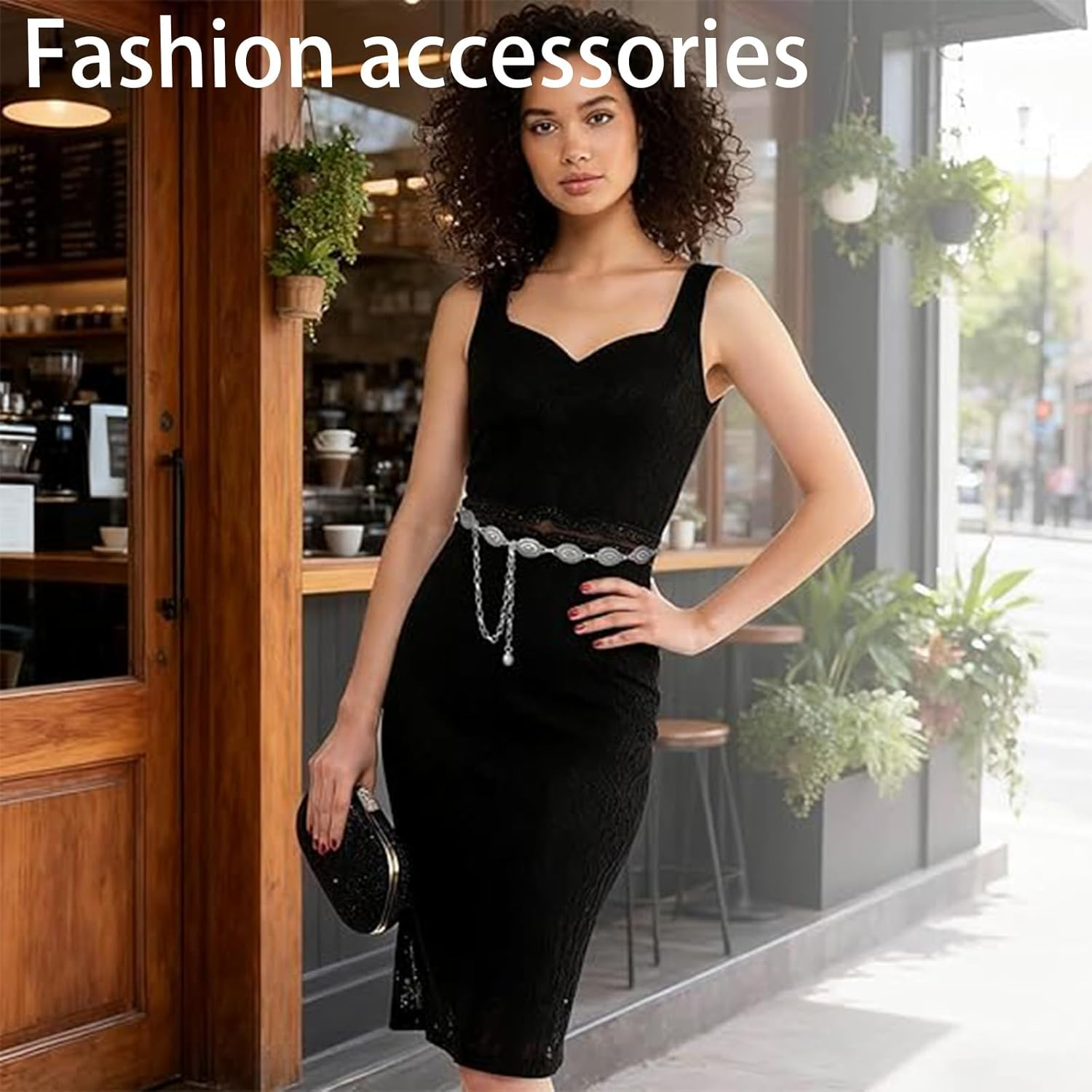 Silver Belt, Chain Belt, Western Oval Adjustablewaist Chain for Women, Small Oval Design, Boho Western Style Accessory, Perfect for Dresses and Jeans image number 6