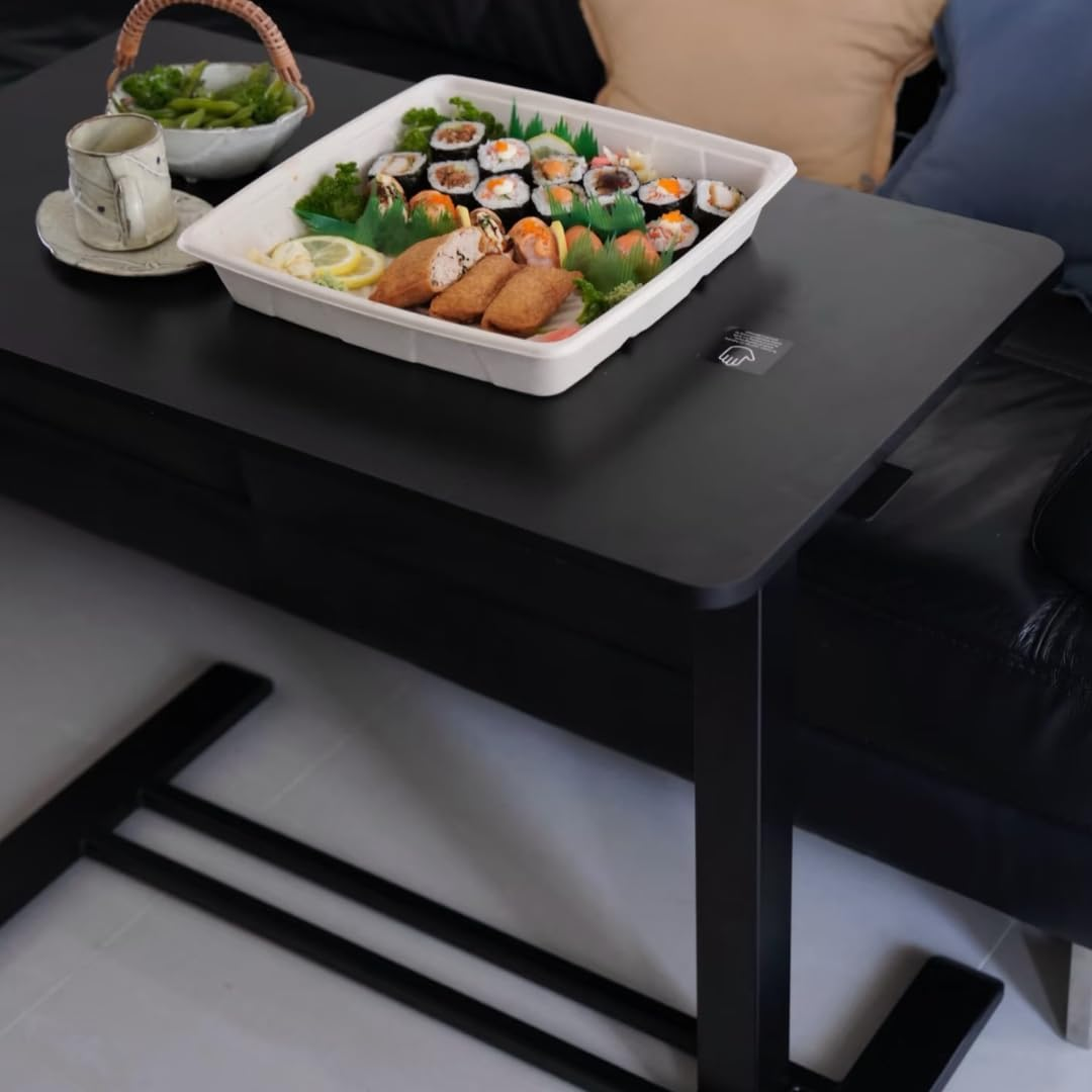 Overbed Bedside Table with Gas Lift & Ajustable Height Rolling Lockable Wheels for Laptop (Black) image number 5