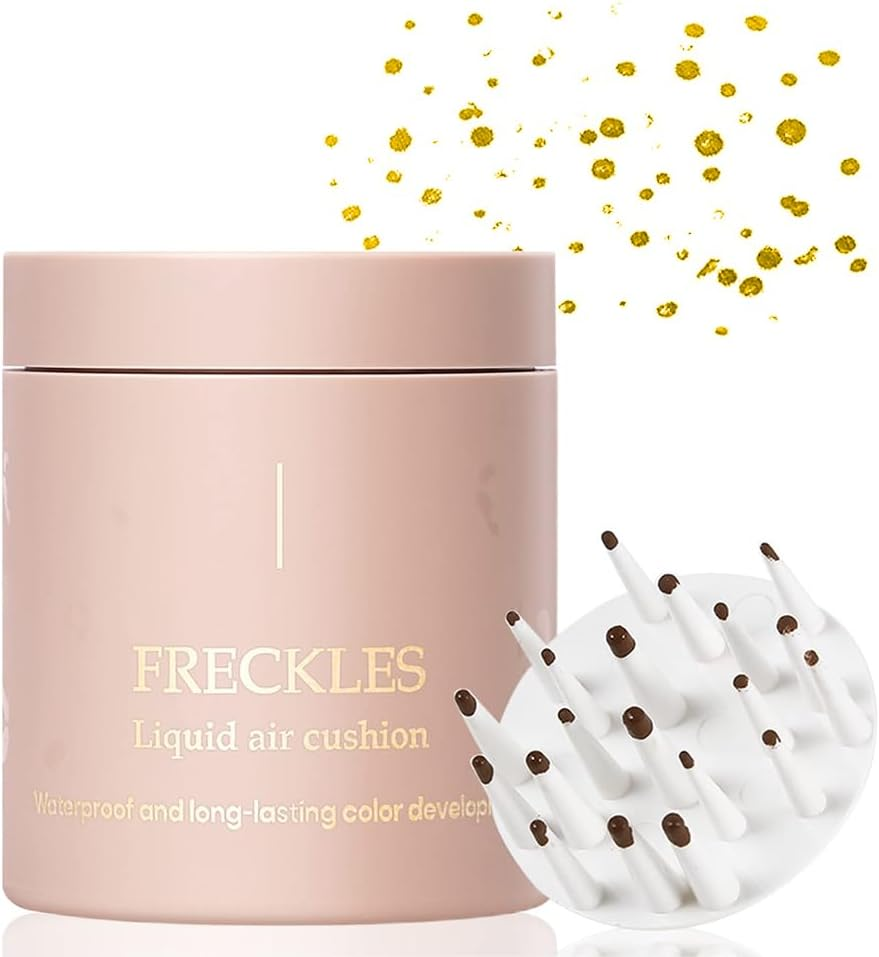 Upgrade Liquid Freckle Pen, Liquid Fake Freckles Stamp Air Cushion, Waterproof Long Lasting Freckles Marker for Cheek, Magic Freckle Stamp for Natural Sunkissed Makeup (Gold, General)