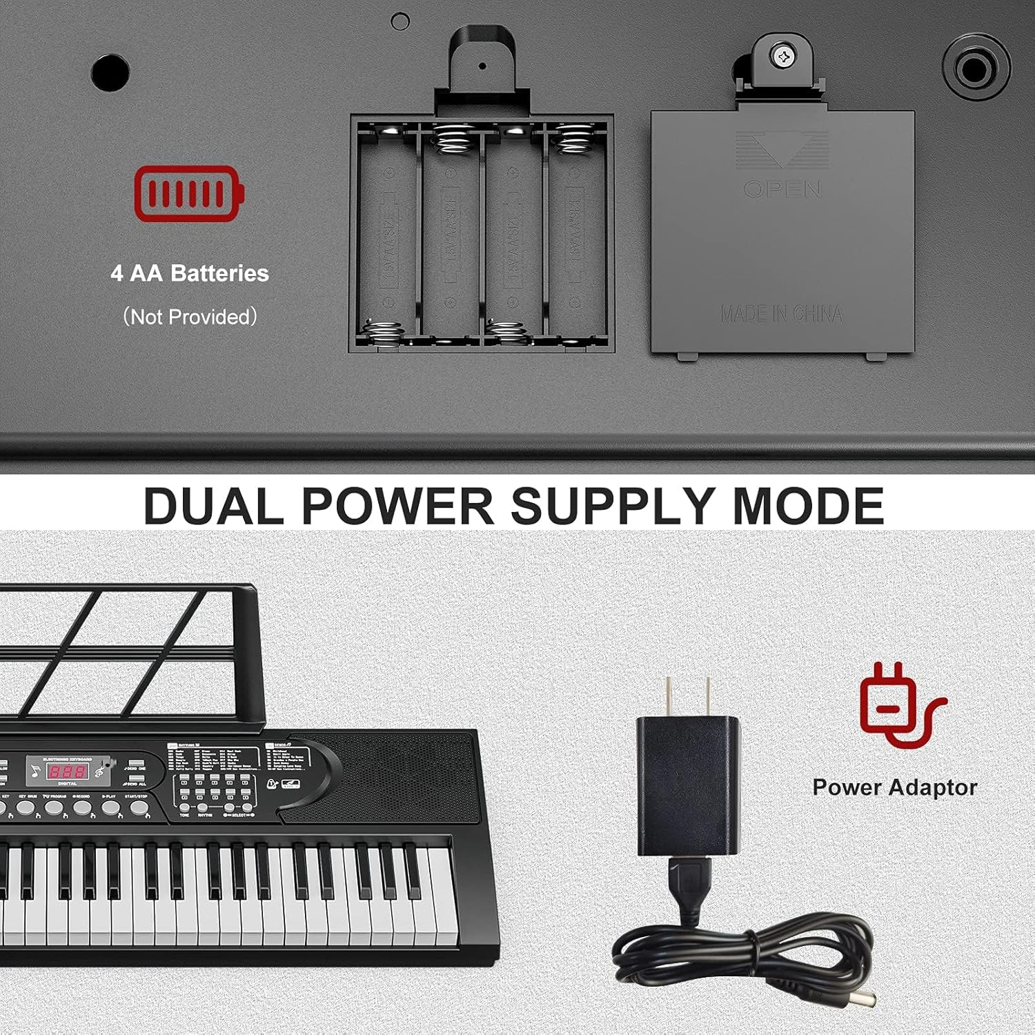 UMOMO 61 Keys Electronic Piano Keyboard with H Piano Stand, Portable Digital Keyboard with Microphone, Music Stand, Adaptor Power for Beginner, Black