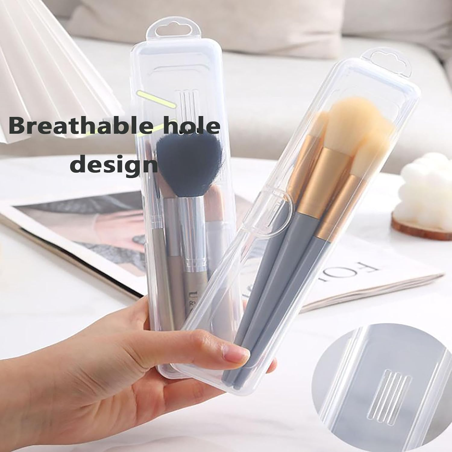 SYGELER 2 Pack Transparent Travel Makeup Brush Case, Makeup Brush Holder,Portable Travel Tableware Storage Case Flatware Box image number 4