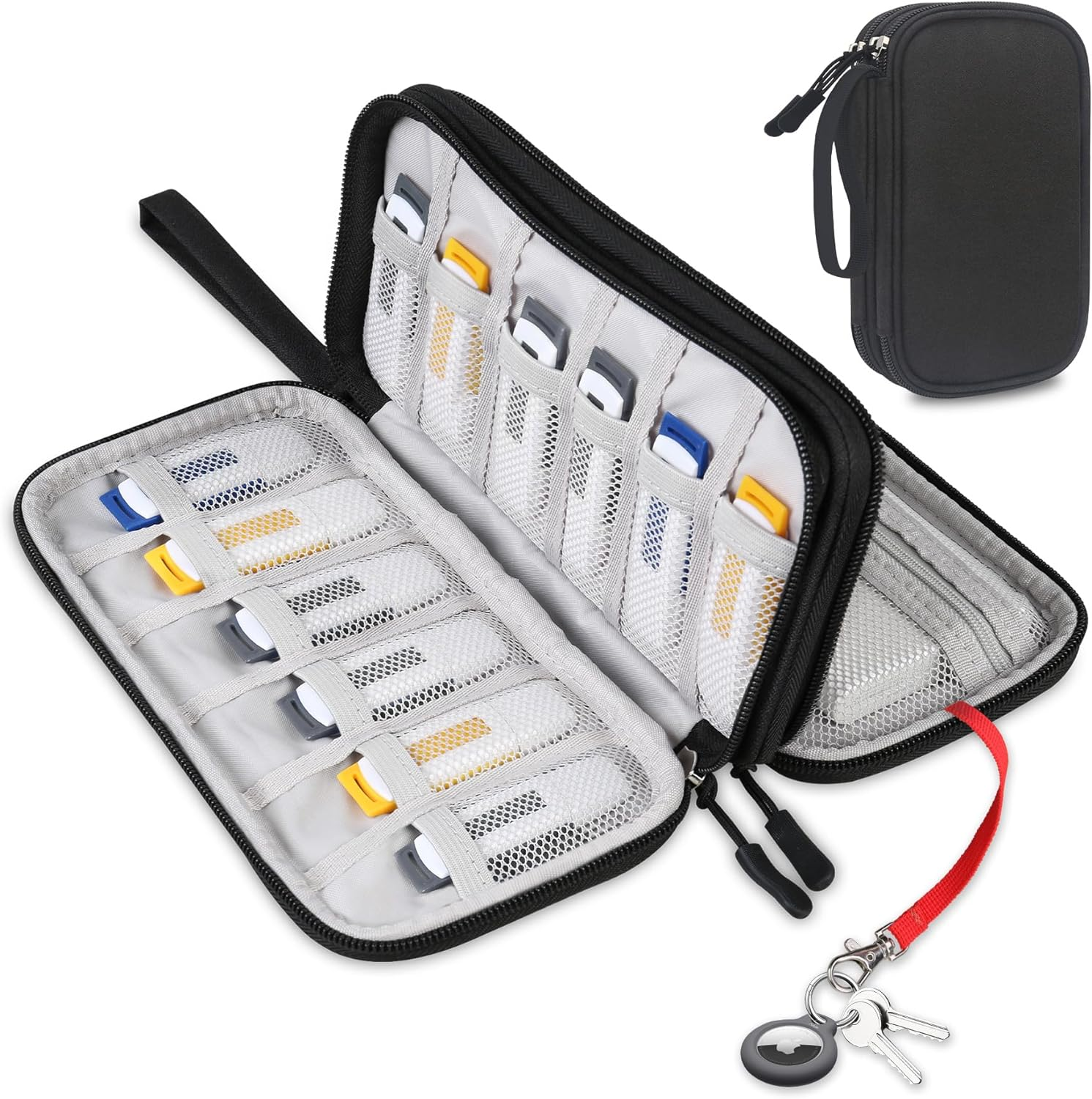 Lacdo USB Flash Drive Case Thumb Drive Holder Case Organizer Portable Electronic Accessories Storage Bag for Sandisk/Samdata/Samsung USB Flash Drives Jump Drive Memory Stick, SD Card, Cable, Black