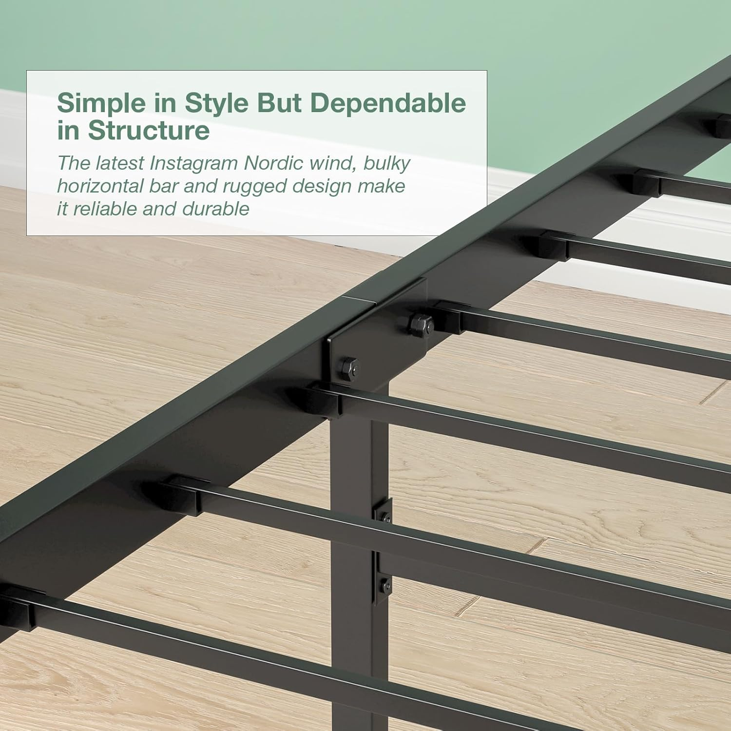 Queen Metal Bed Frame Base, 39Cm Extra Storage Space Bed with Reinforced Legs, 300Kg Weight Capacity, Bedroom Furniture, Black